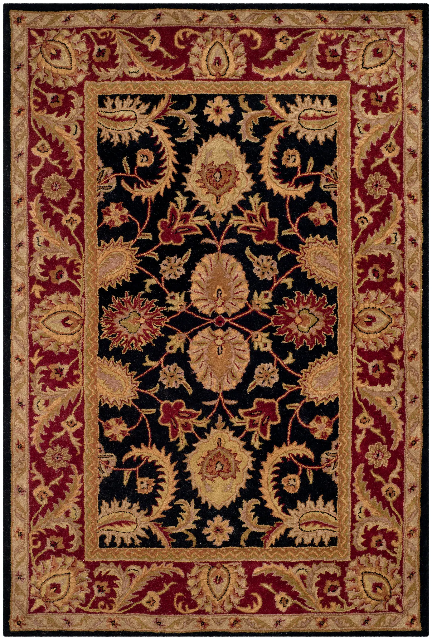 Classic Vine And Blossom Bordered Hand-Tufted Wool Rug