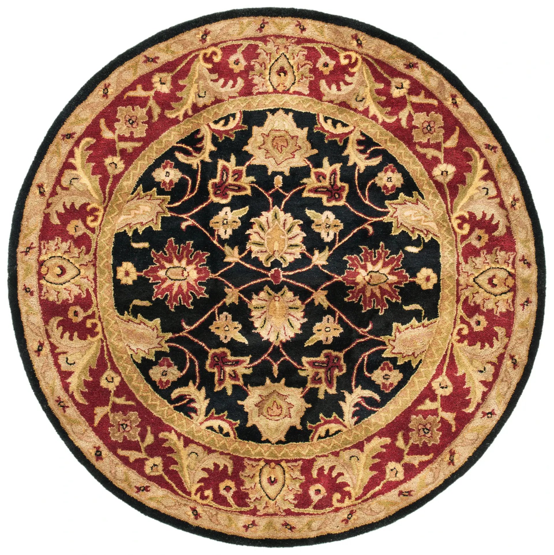 Classic Vine And Blossom Bordered Hand-Tufted Wool Rug