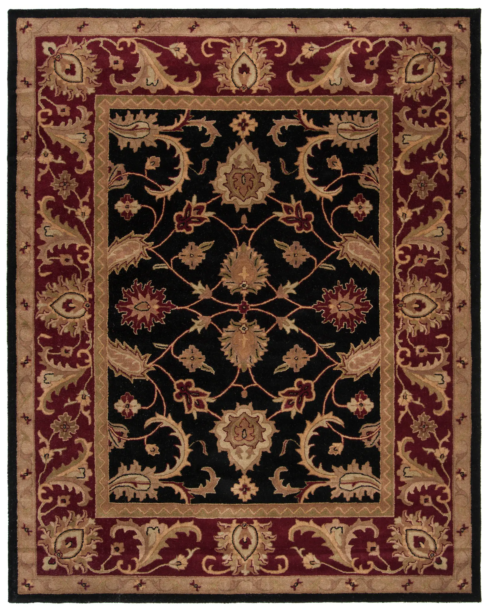 Classic Vine And Blossom Bordered Hand-Tufted Wool Rug