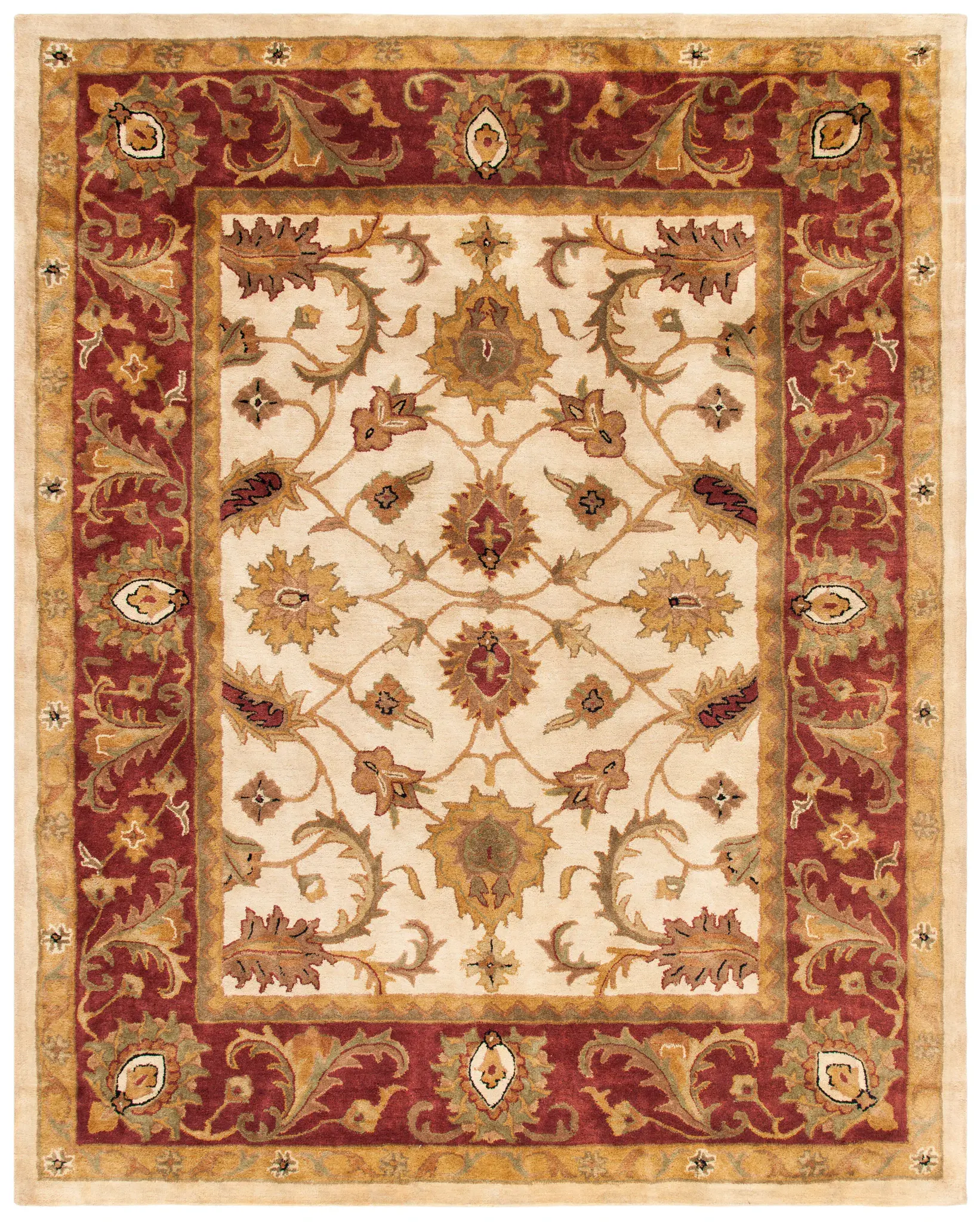 Classic Vine And Blossom Bordered Hand-Tufted Wool Rug
