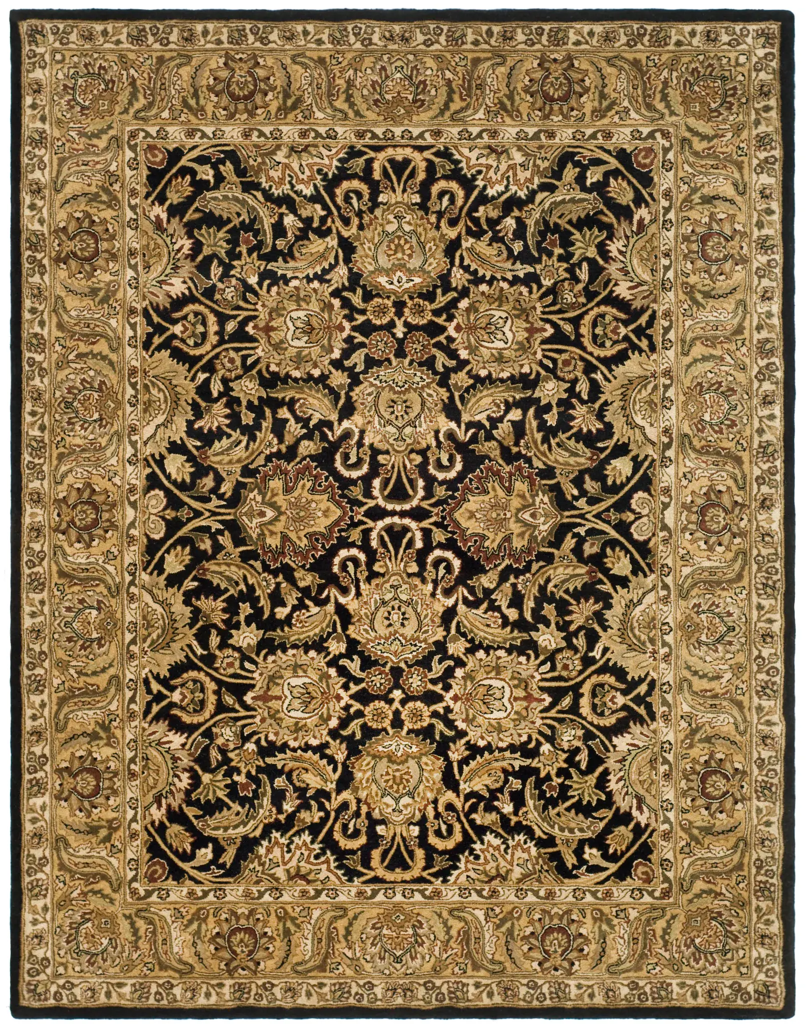 Classic Floral Vine Bordered Hand-Tufted Wool Rug