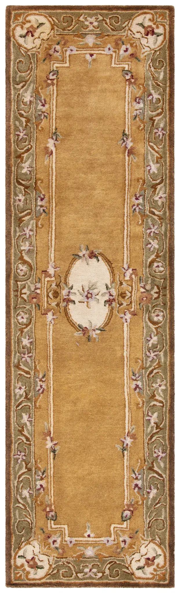 Classic Aubusson Floral Medallion Hand-Tufted Wool Rug