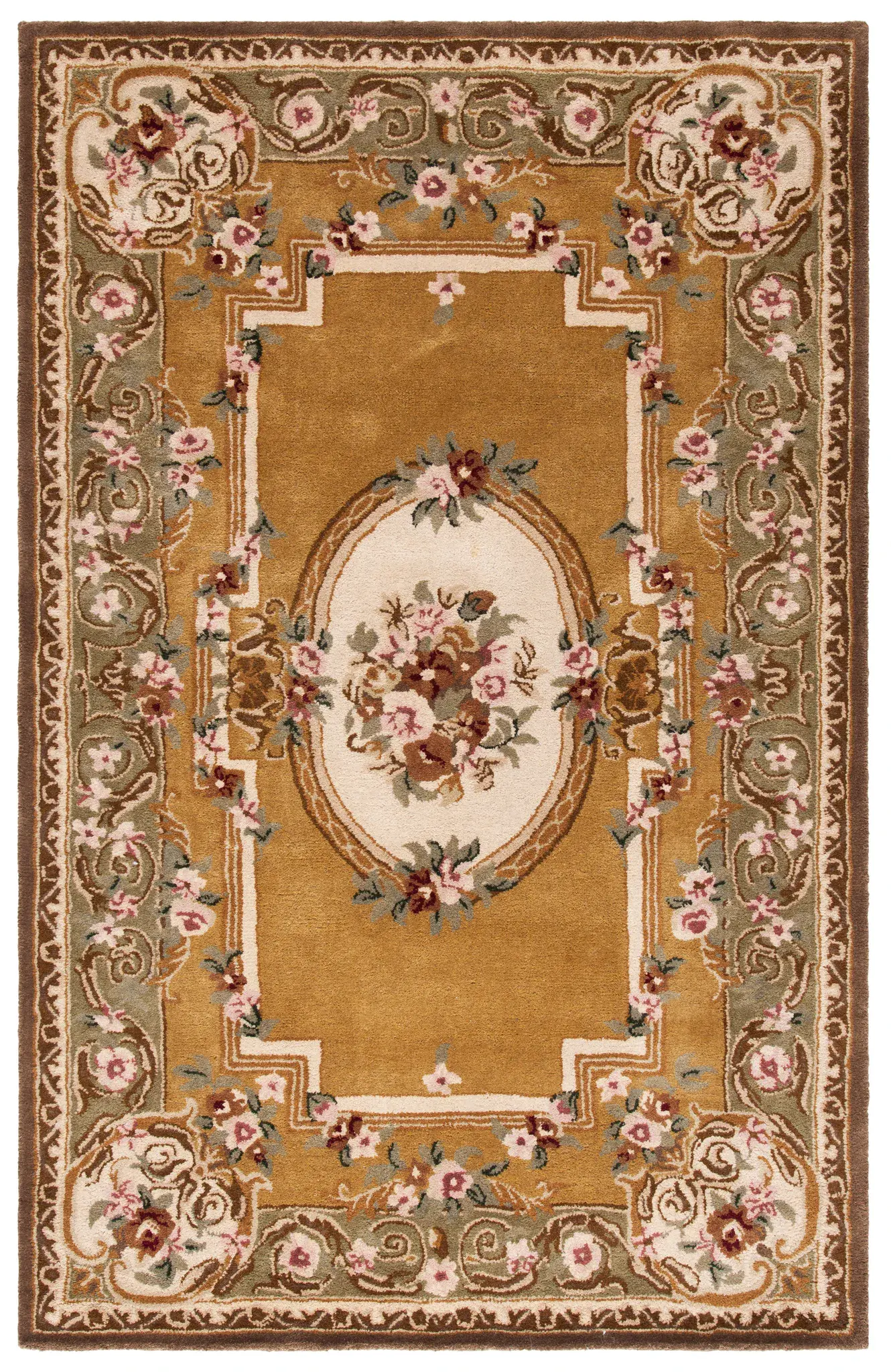Classic Aubusson Floral Medallion Hand-Tufted Wool Rug