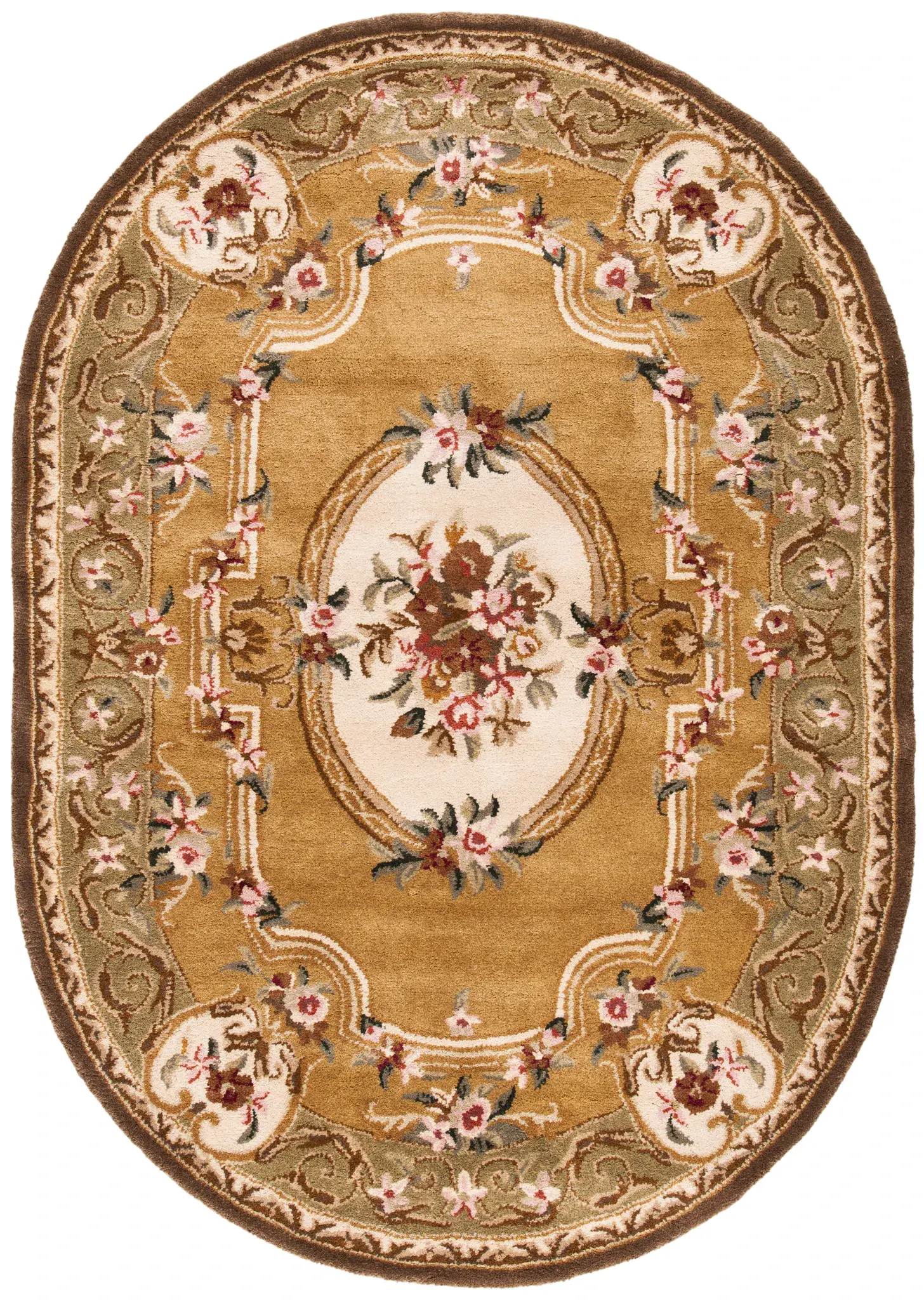Classic Aubusson Floral Medallion Hand-Tufted Wool Rug