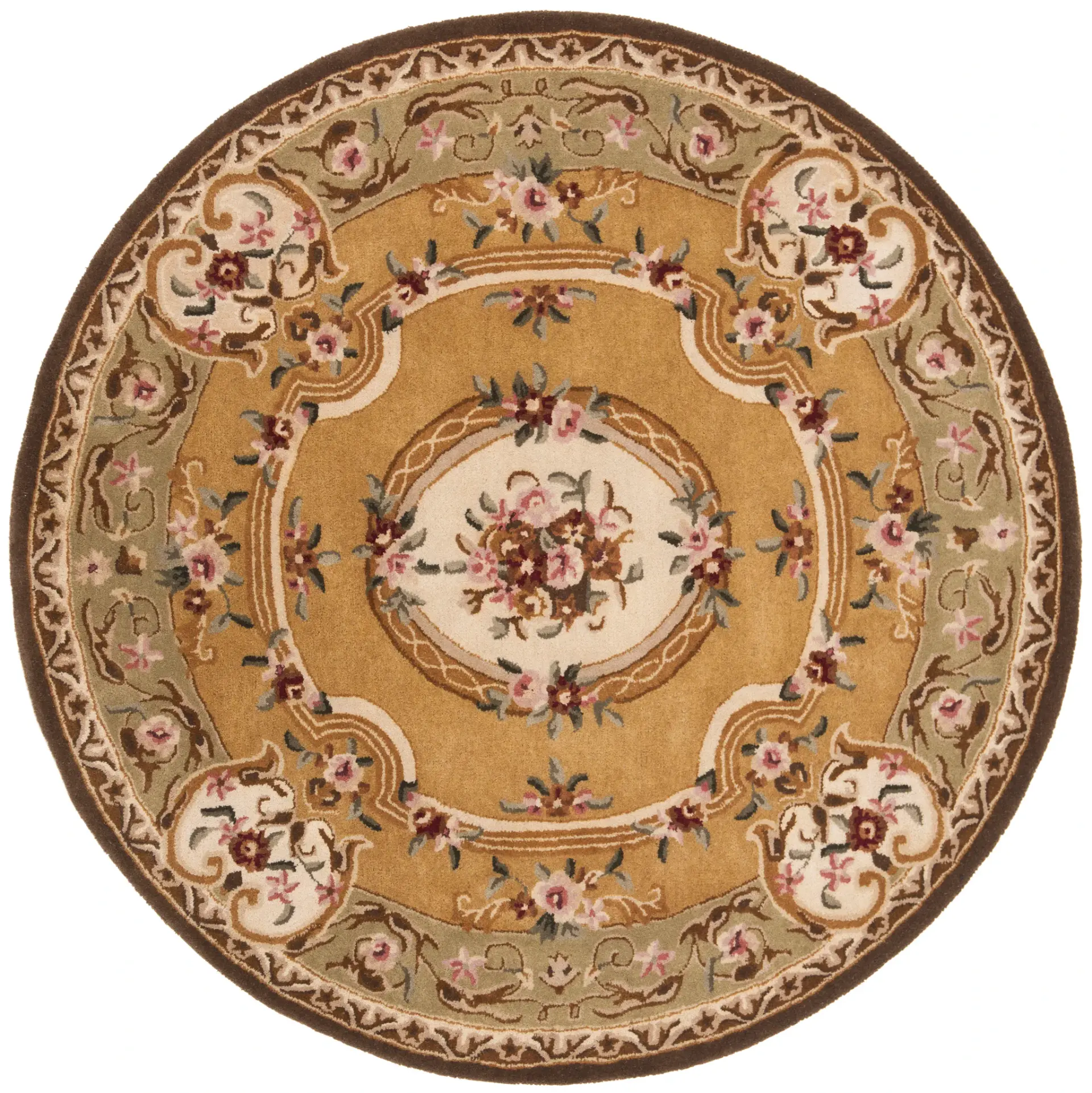 Classic Aubusson Floral Medallion Hand-Tufted Wool Rug