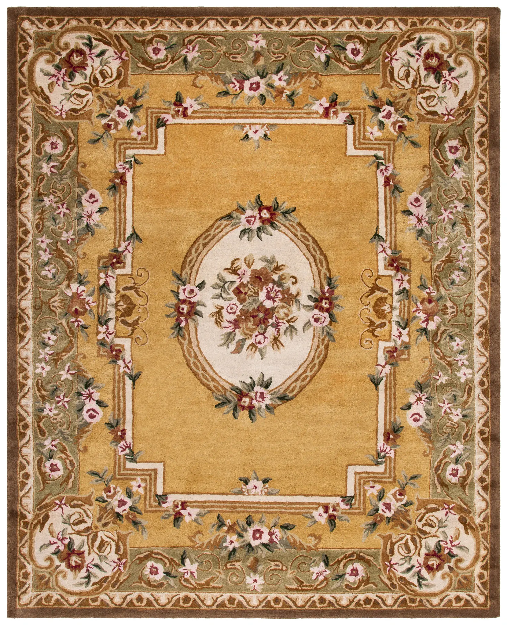 Classic Aubusson Floral Medallion Hand-Tufted Wool Rug