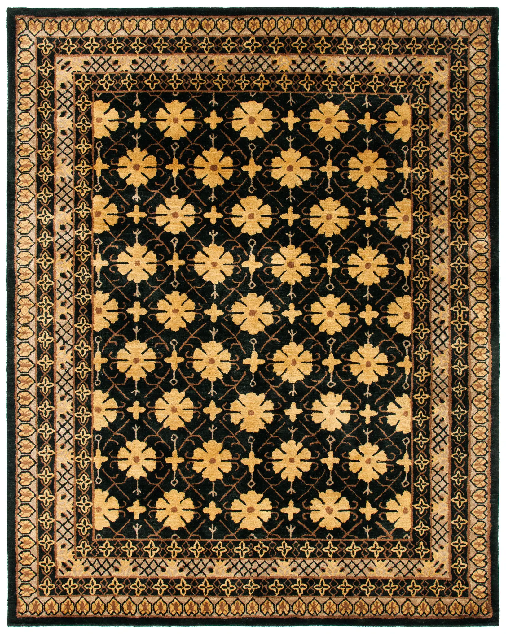 Classic Traditional Blossom Lattice Hand-Tufted Wool Rug