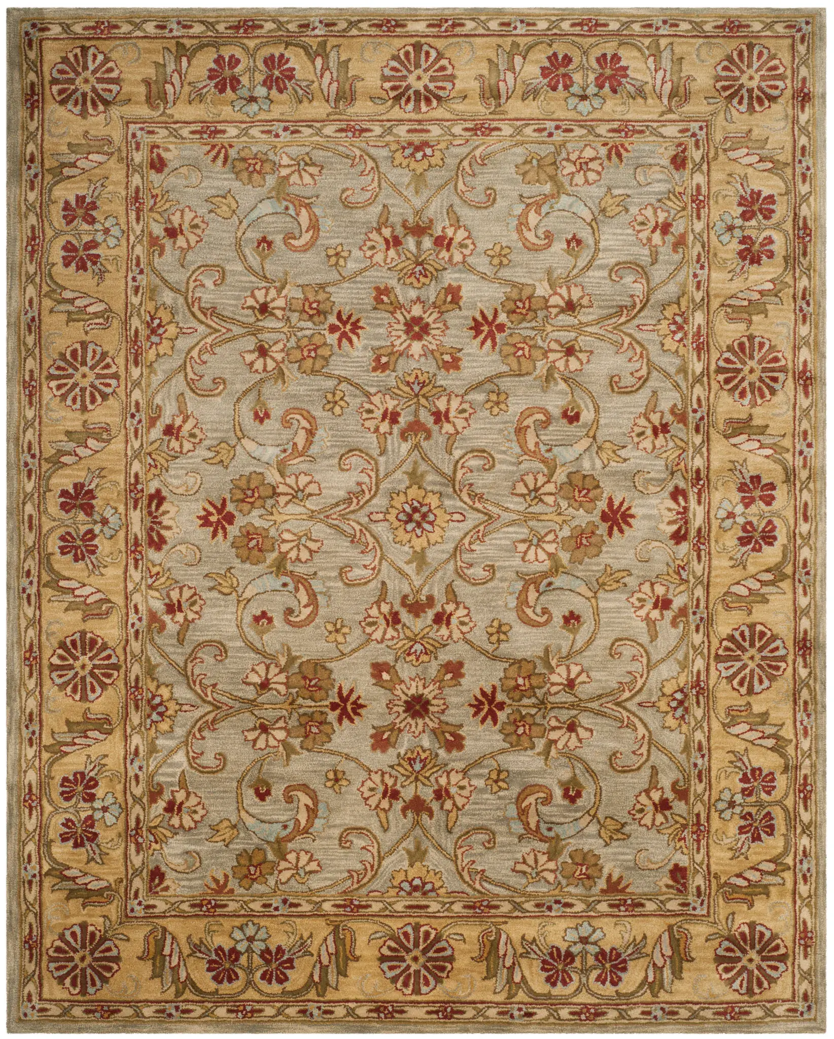 Classic Traditional Scroll Bordered Hand-Tufted Wool Rug