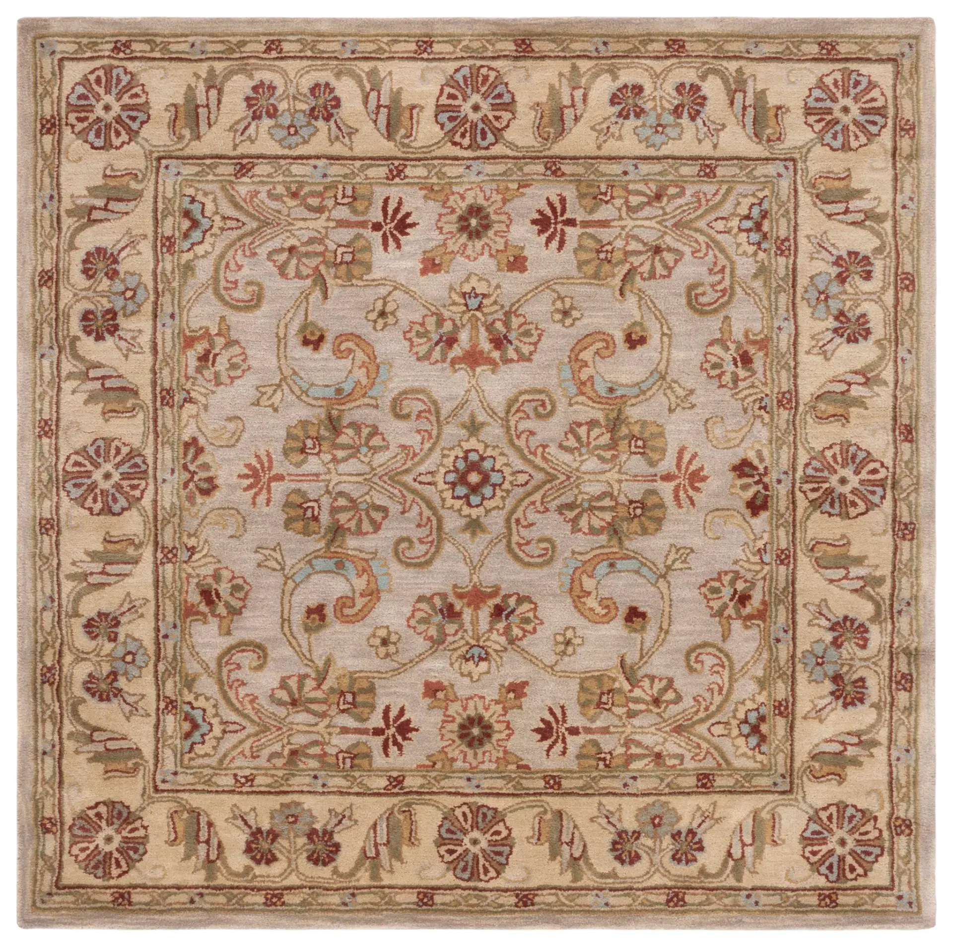 Classic Traditional Scroll Bordered Hand-Tufted Wool Rug