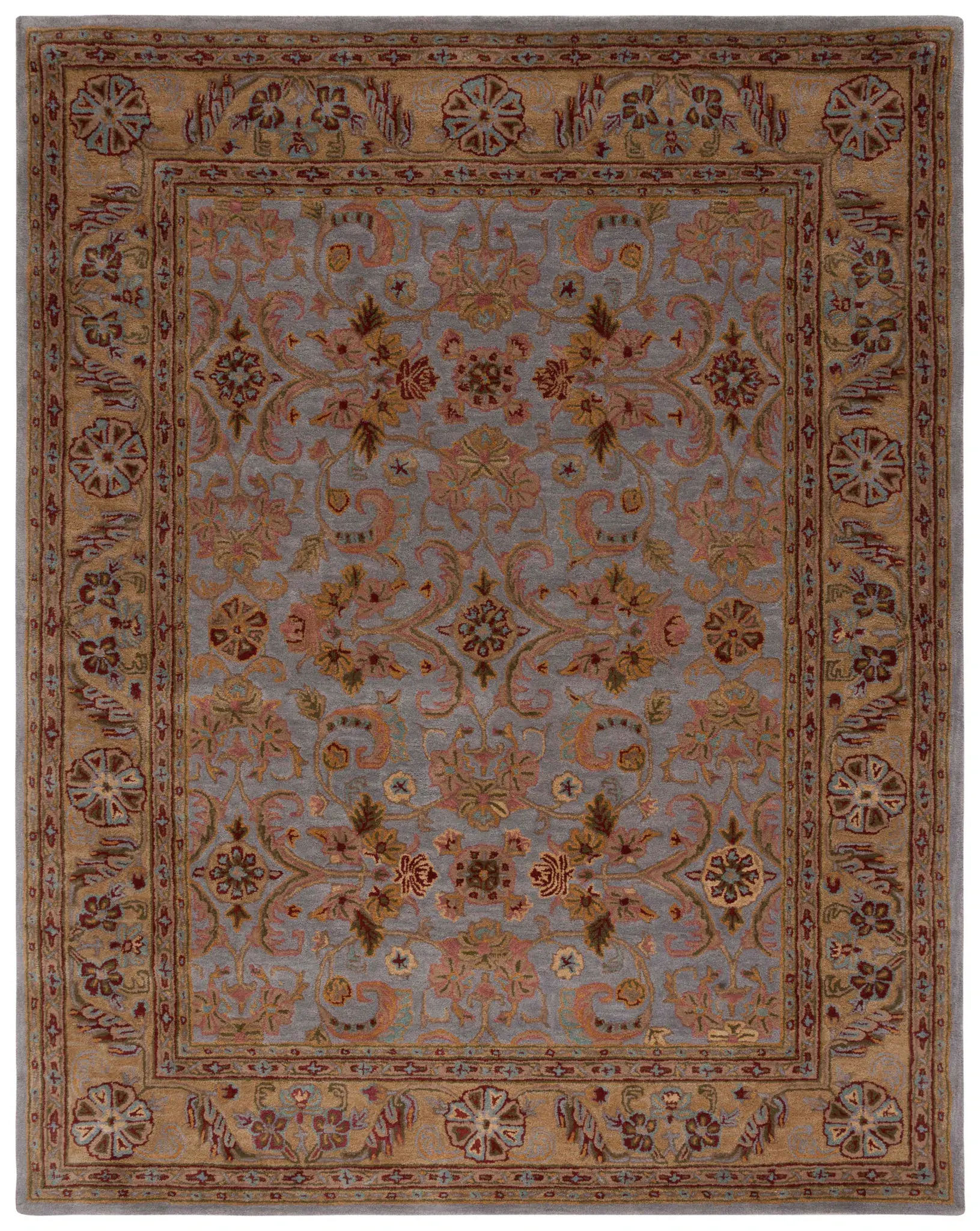 Classic Traditional Scroll Bordered Hand-Tufted Wool Rug