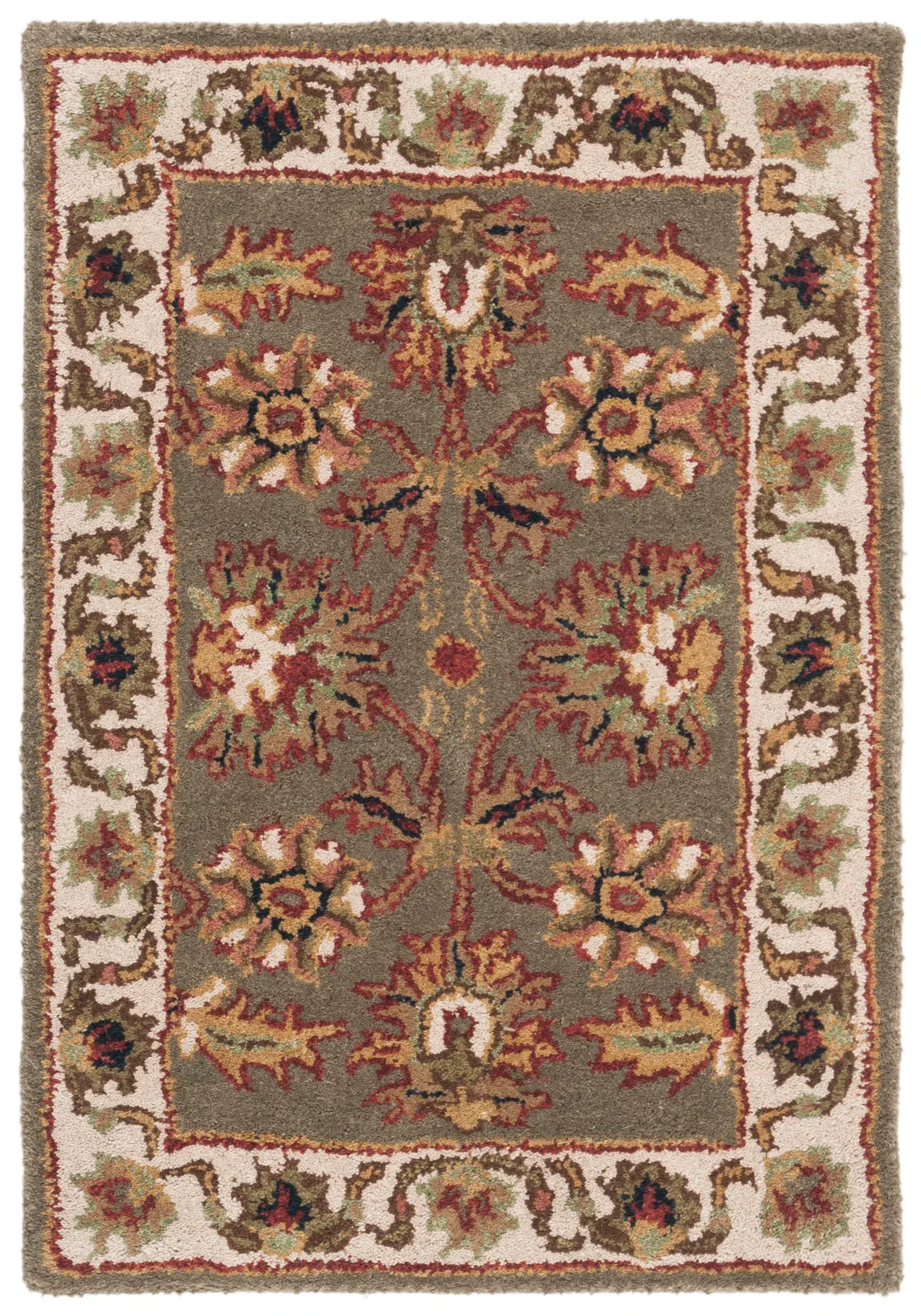 Classic Traditional Palmette Bordered Hand-Tufted Wool Rug