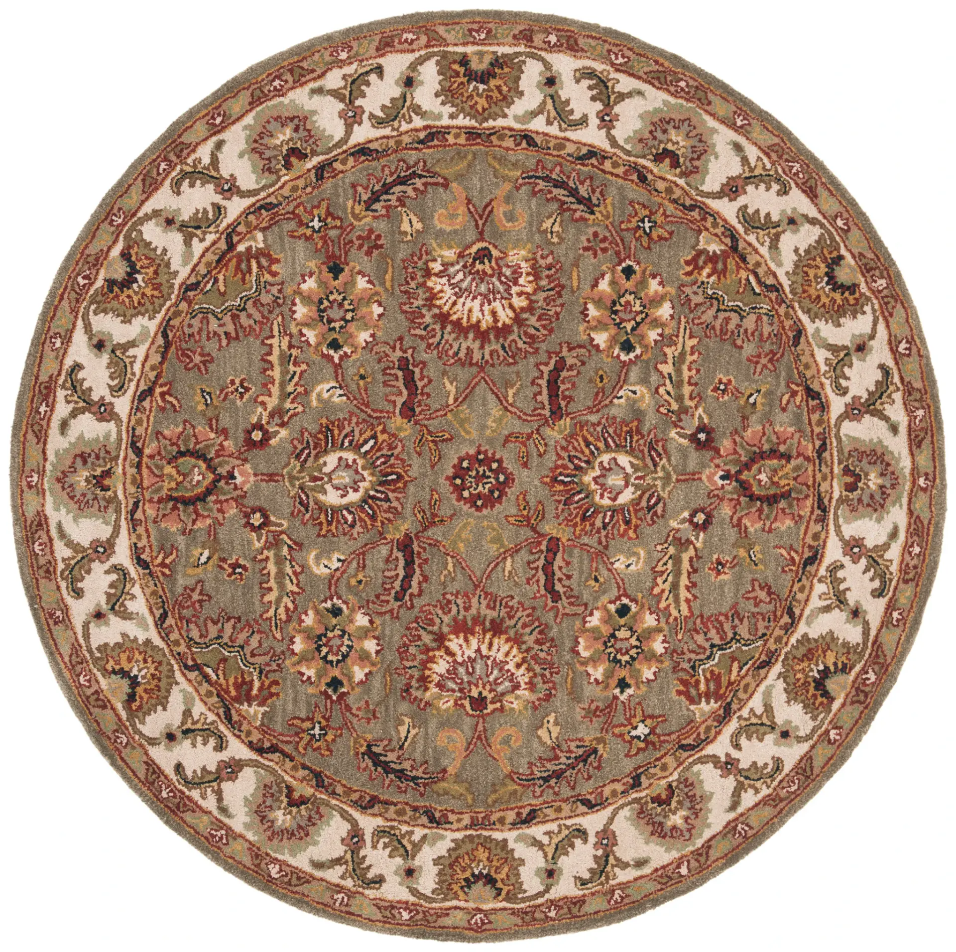 Classic Traditional Palmette Bordered Hand-Tufted Wool Rug