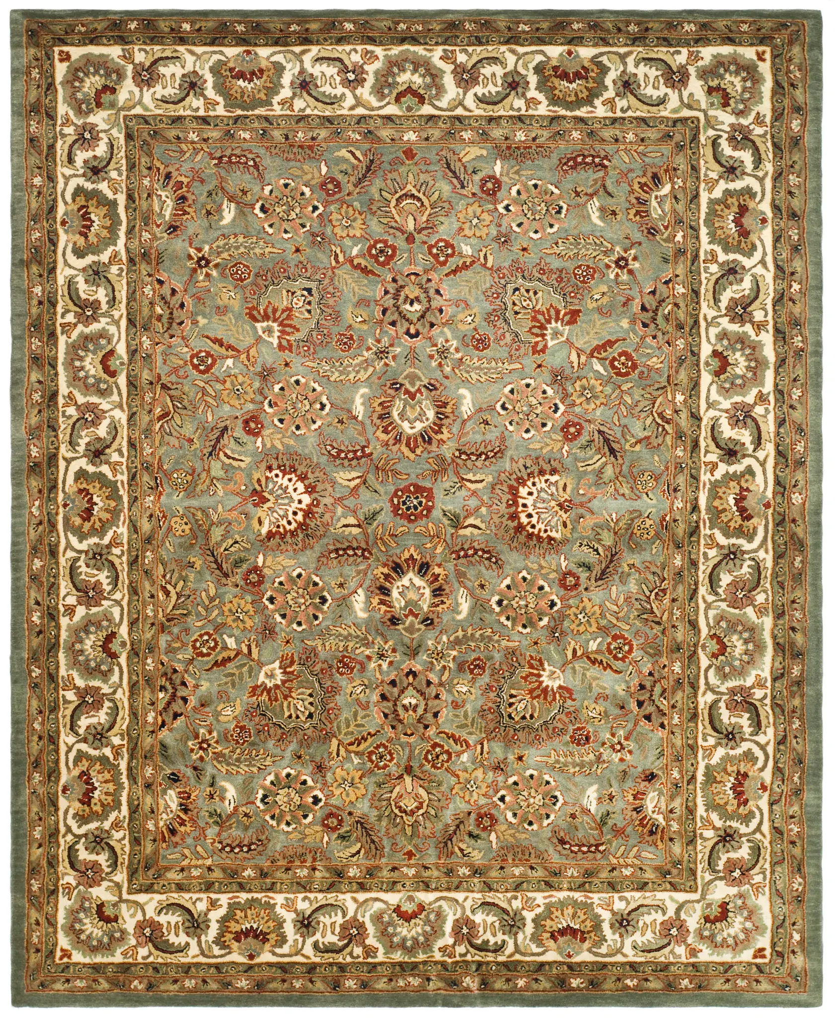 Classic Traditional Palmette Bordered Hand-Tufted Wool Rug