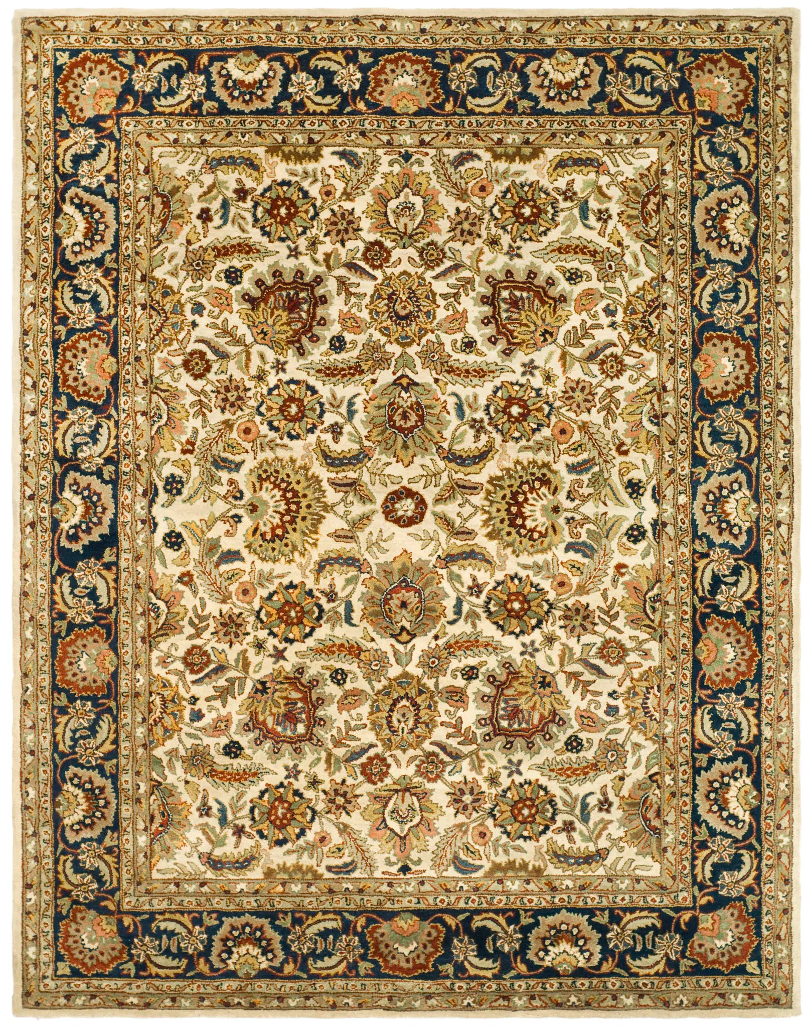 Classic Traditional Palmette Bordered Hand-Tufted Wool Rug