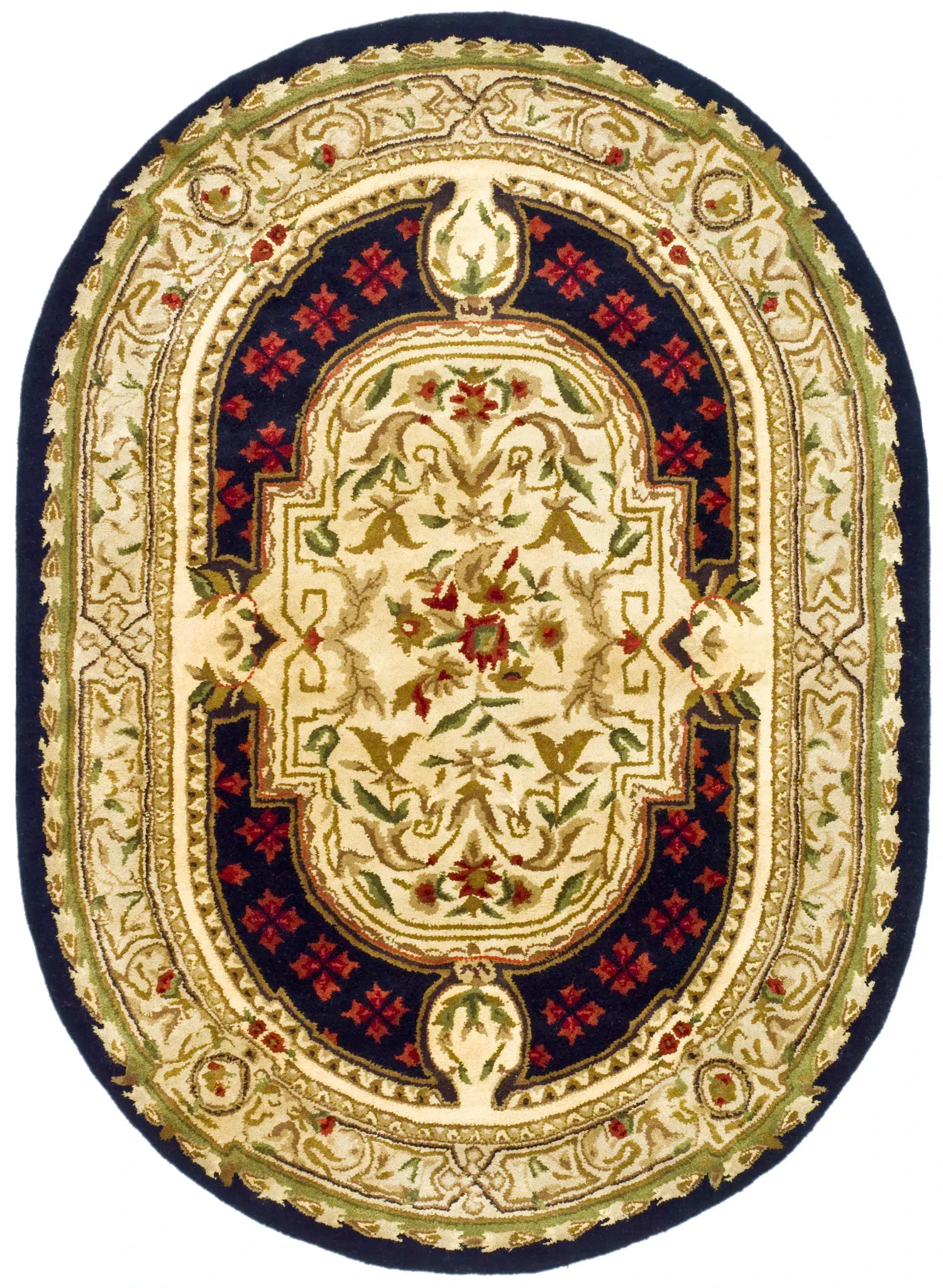 Classic Traditional Floral Cartouche Hand-Tufted Wool Rug