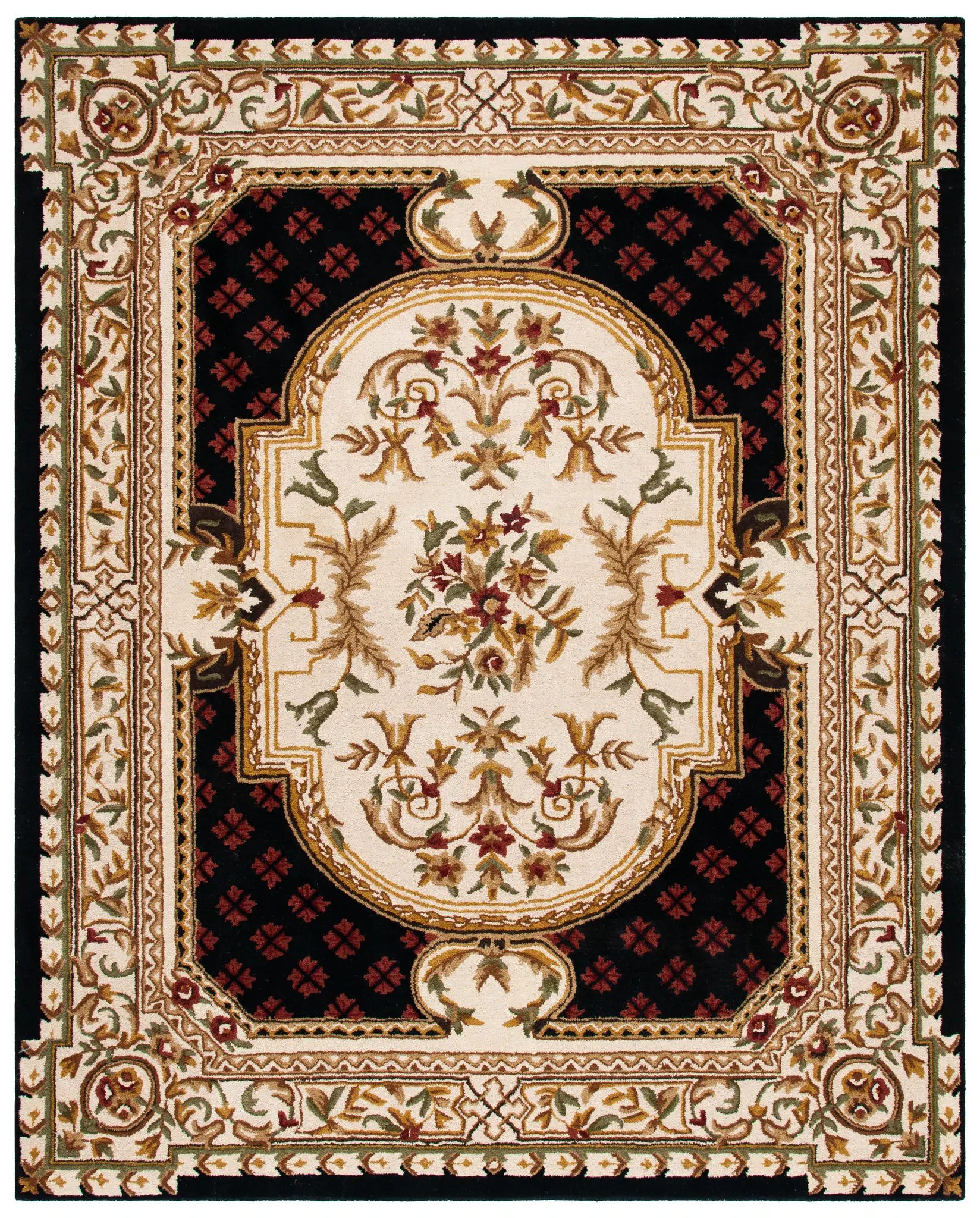 Classic Traditional Floral Cartouche Hand-Tufted Wool Rug