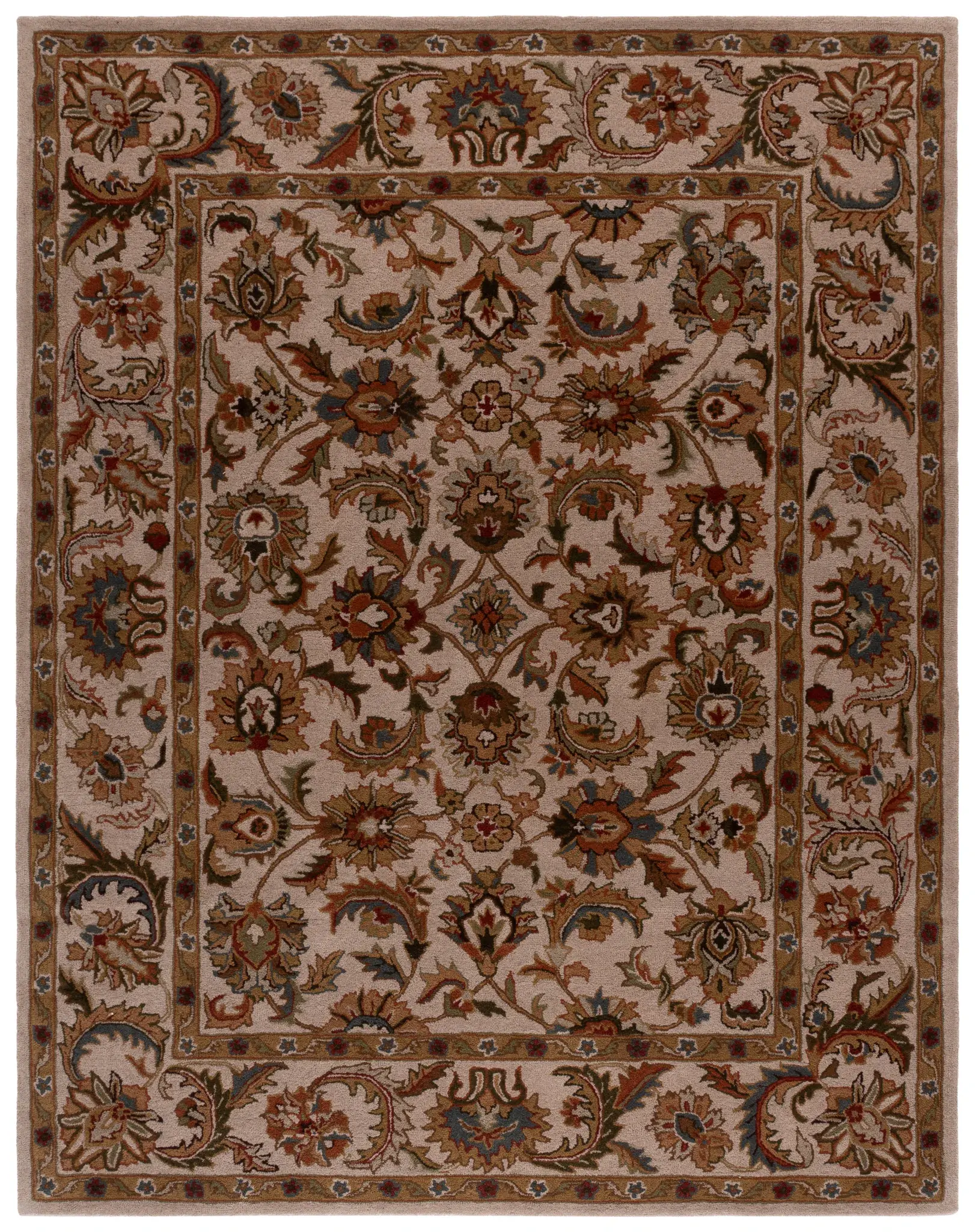 Classic Traditional Floral Border Hand-Tufted Wool Rug