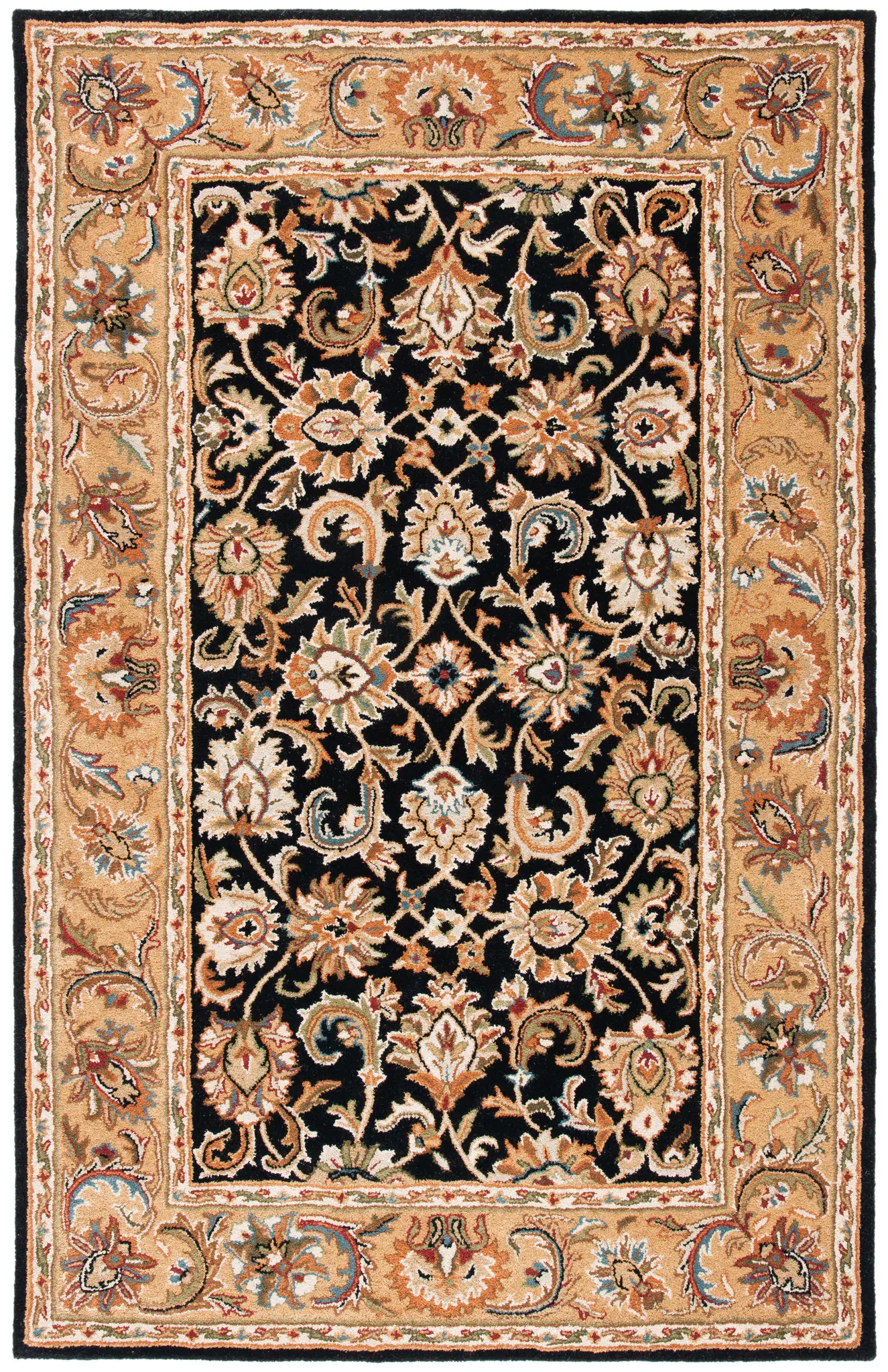 Classic Traditional Floral Border Hand-Tufted Wool Rug