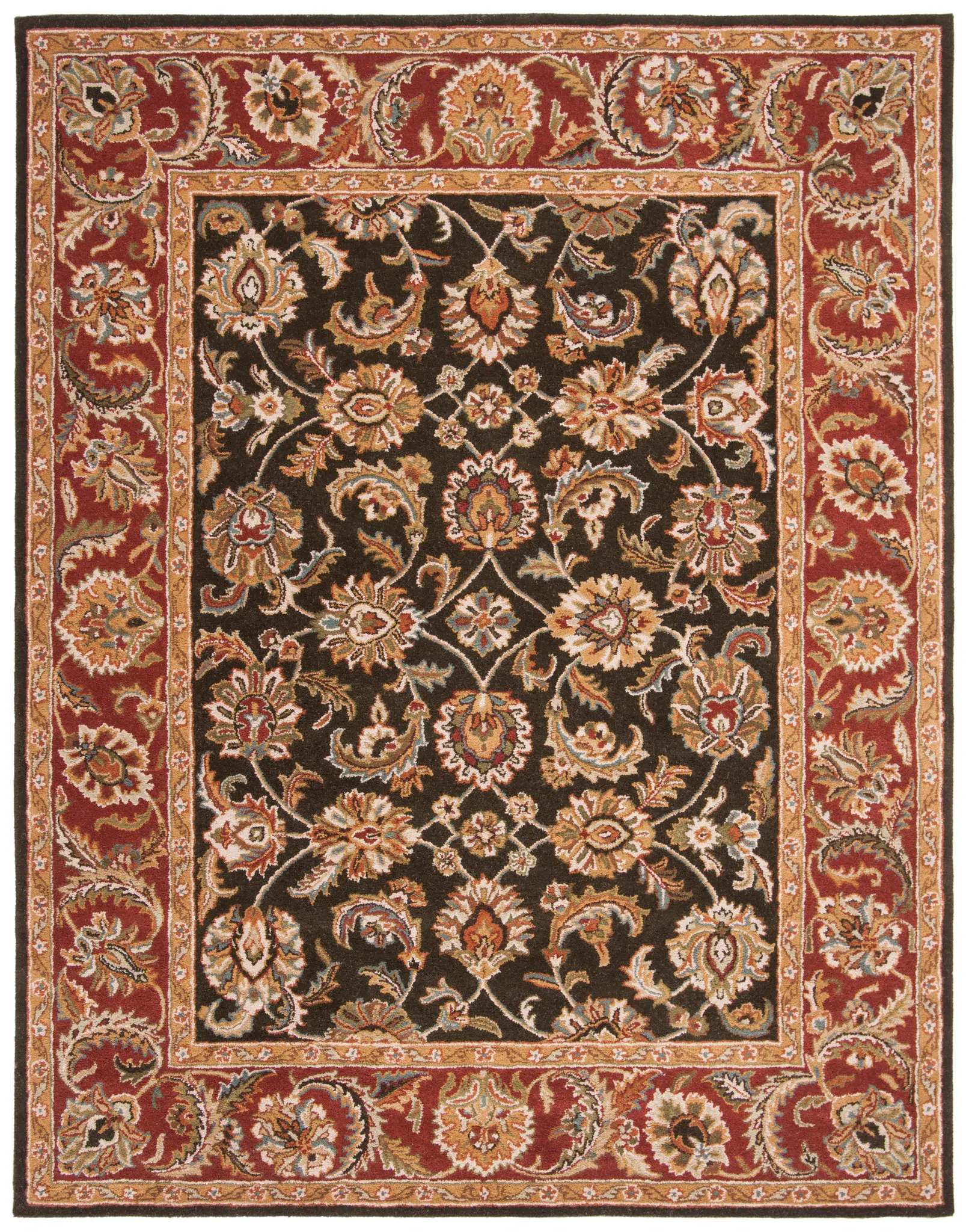Classic Traditional Floral Border Hand-Tufted Wool Rug
