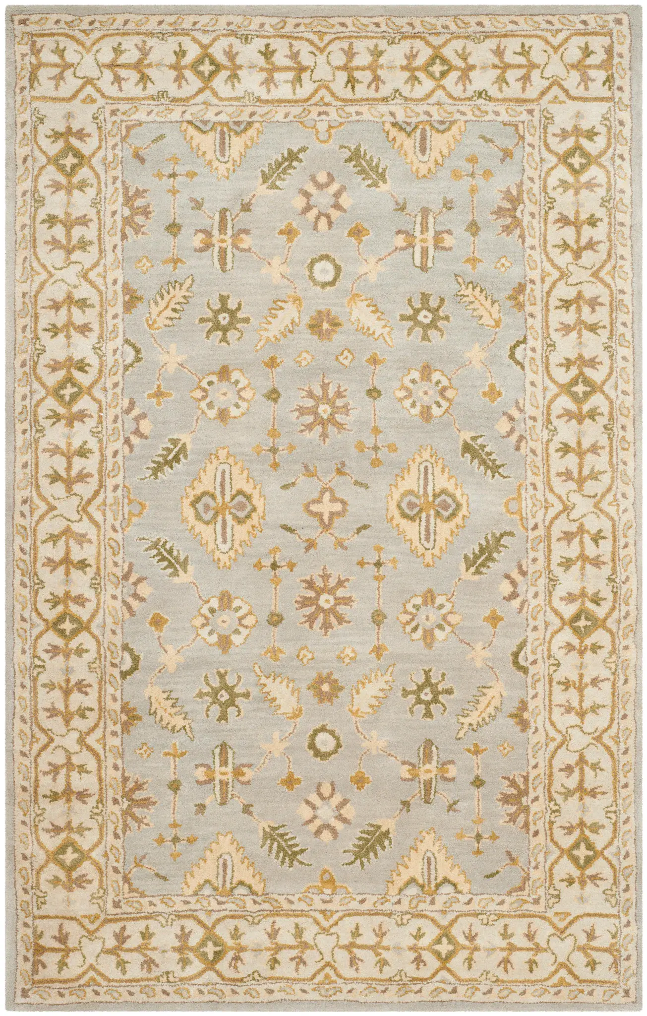 Classic Traditional Botanical Bordered Hand-Tufted Wool Rug