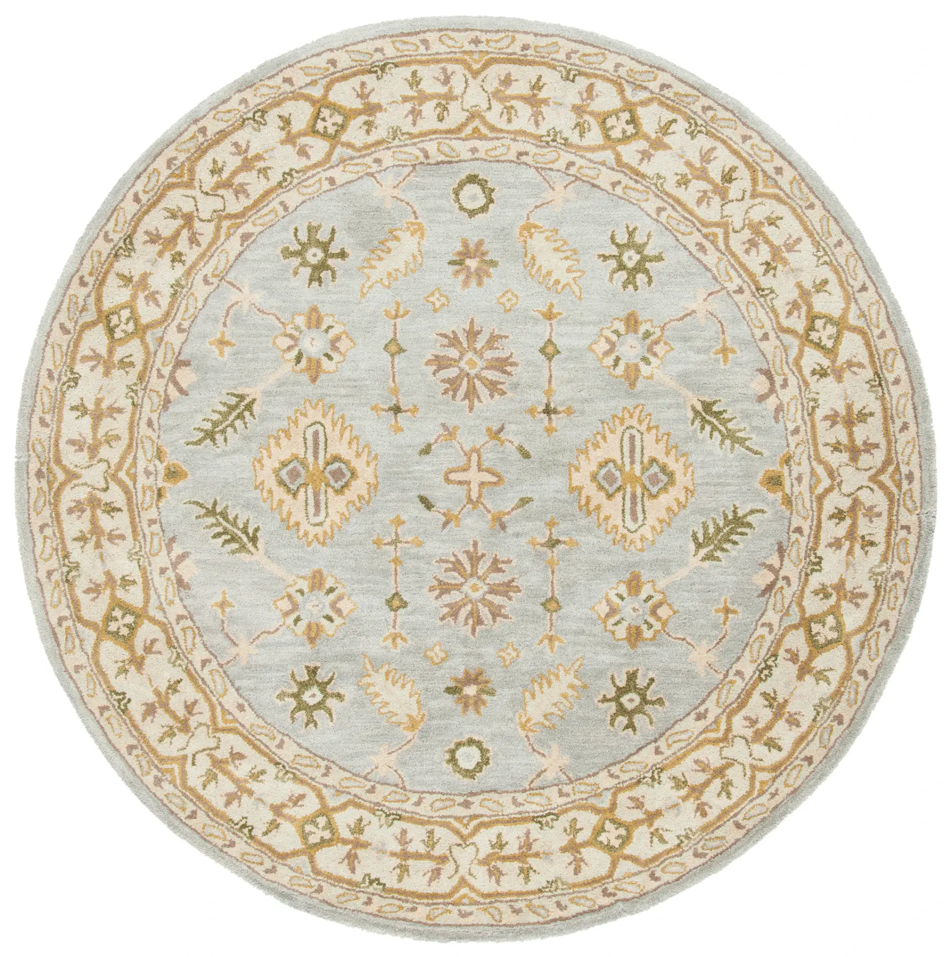 Classic Traditional Botanical Bordered Hand-Tufted Wool Rug