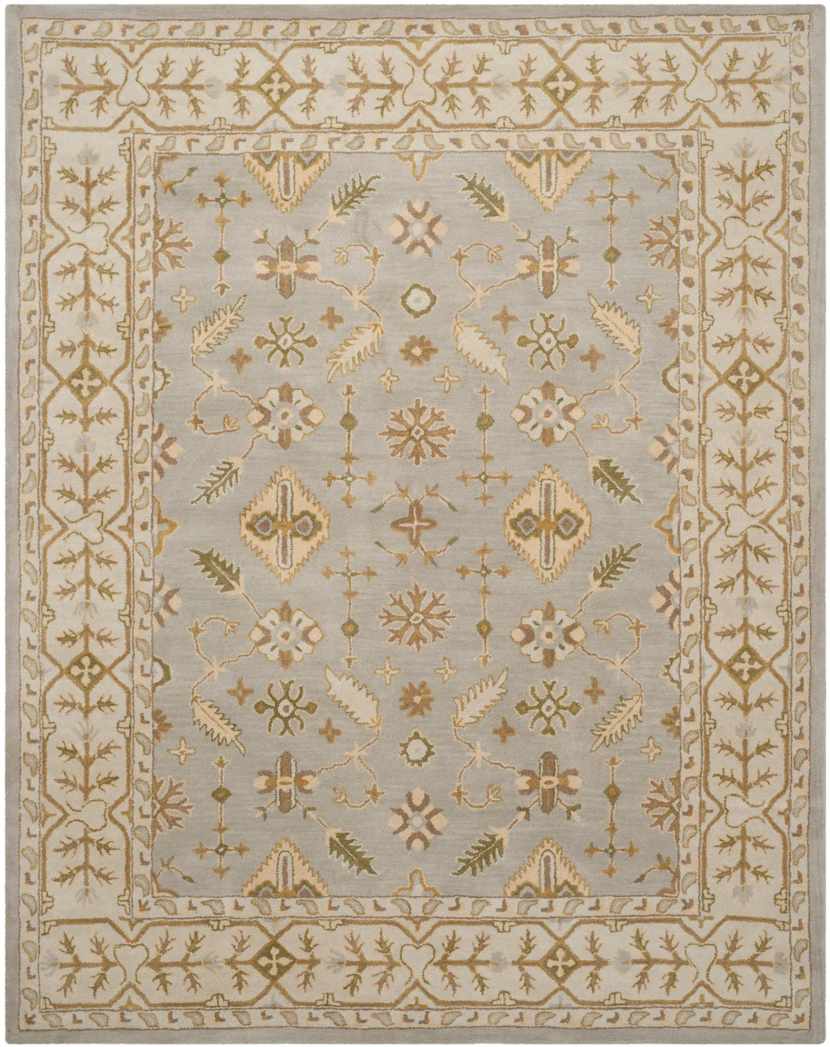 Classic Traditional Botanical Bordered Hand-Tufted Wool Rug