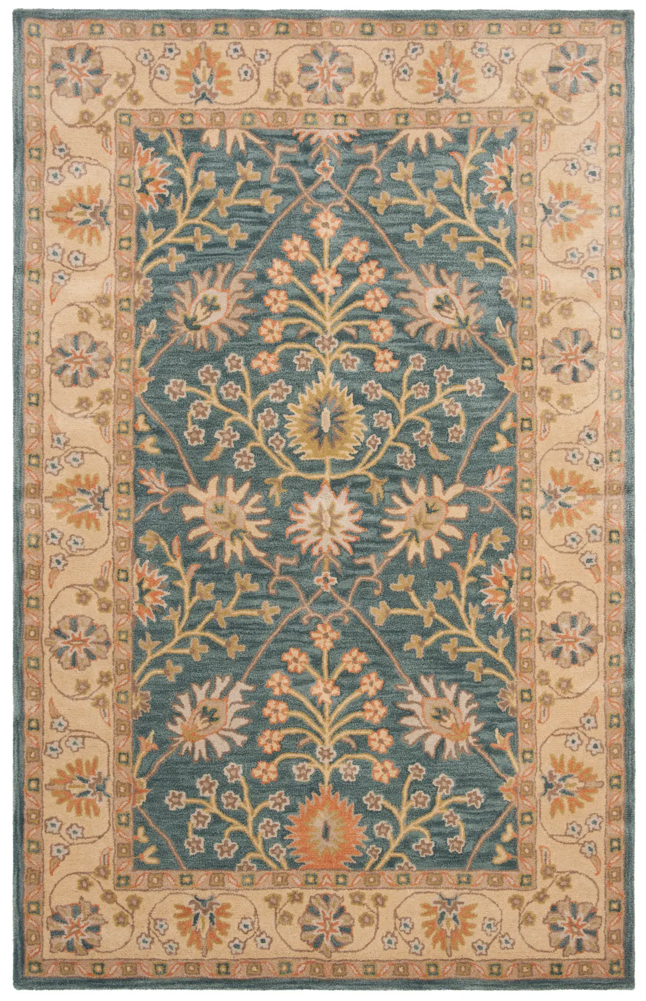 Classic Traditional Floral Bordered Hand-Tufted Wool Rug