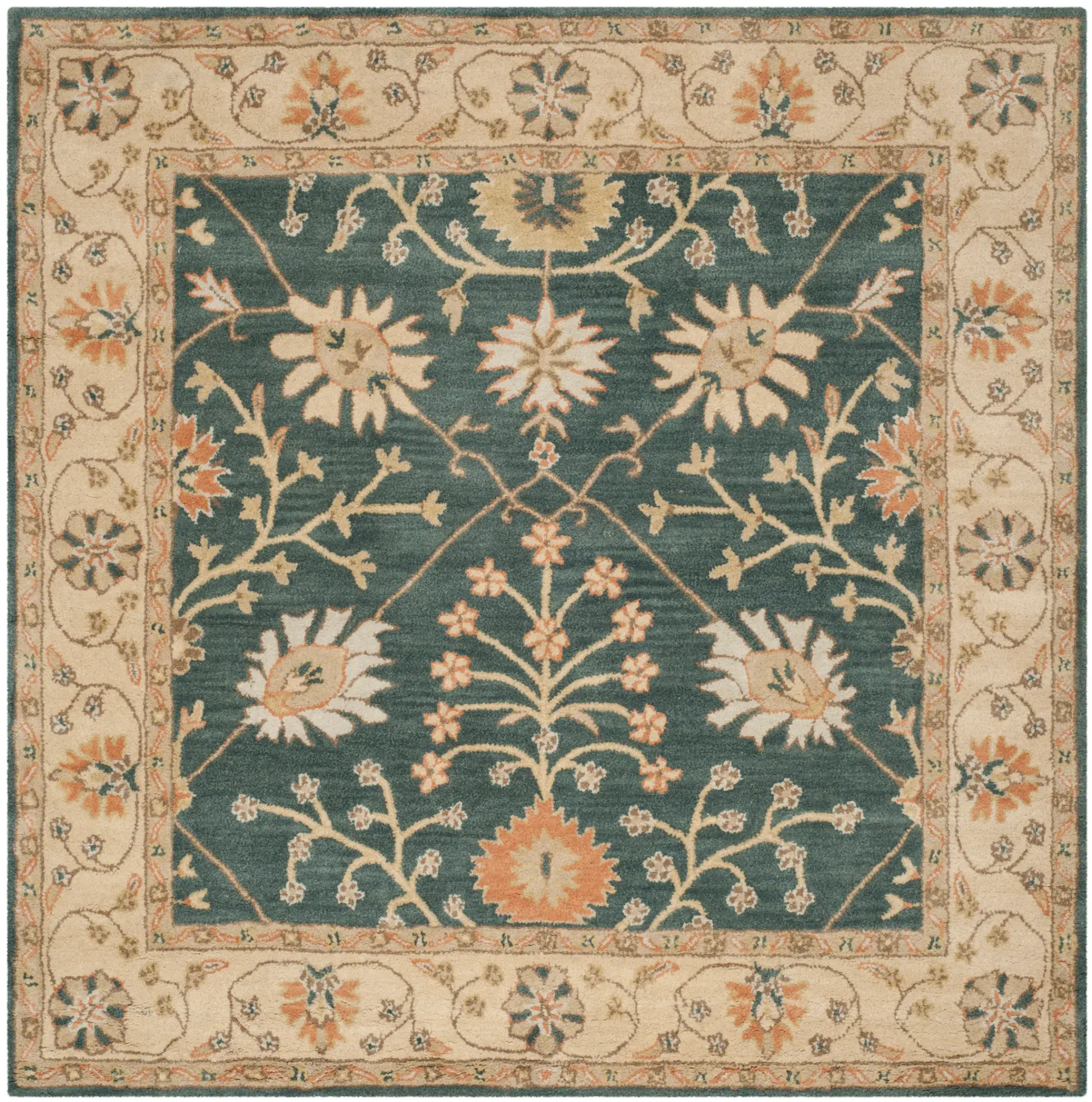 Classic Traditional Floral Bordered Hand-Tufted Wool Rug