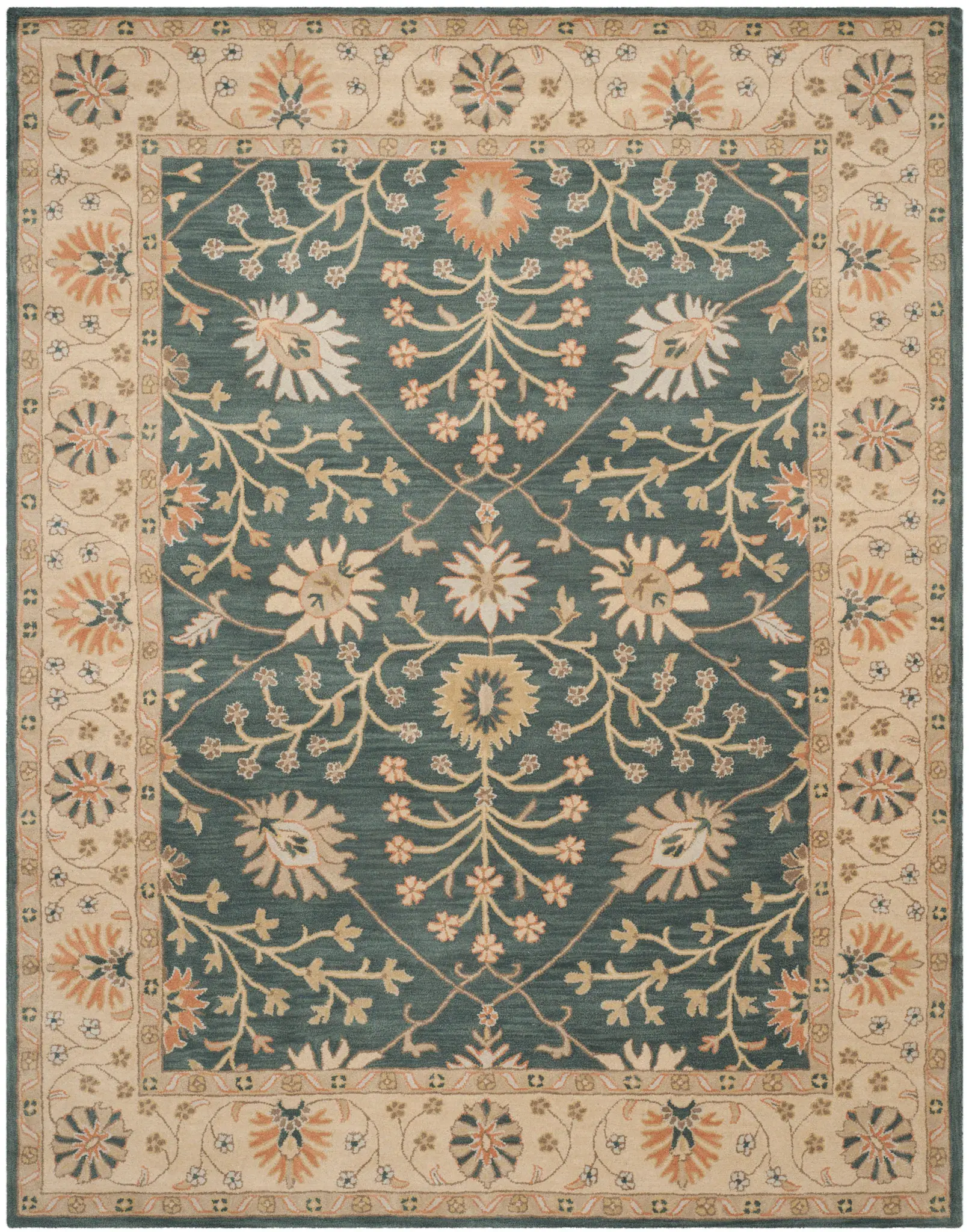 Classic Traditional Floral Bordered Hand-Tufted Wool Rug