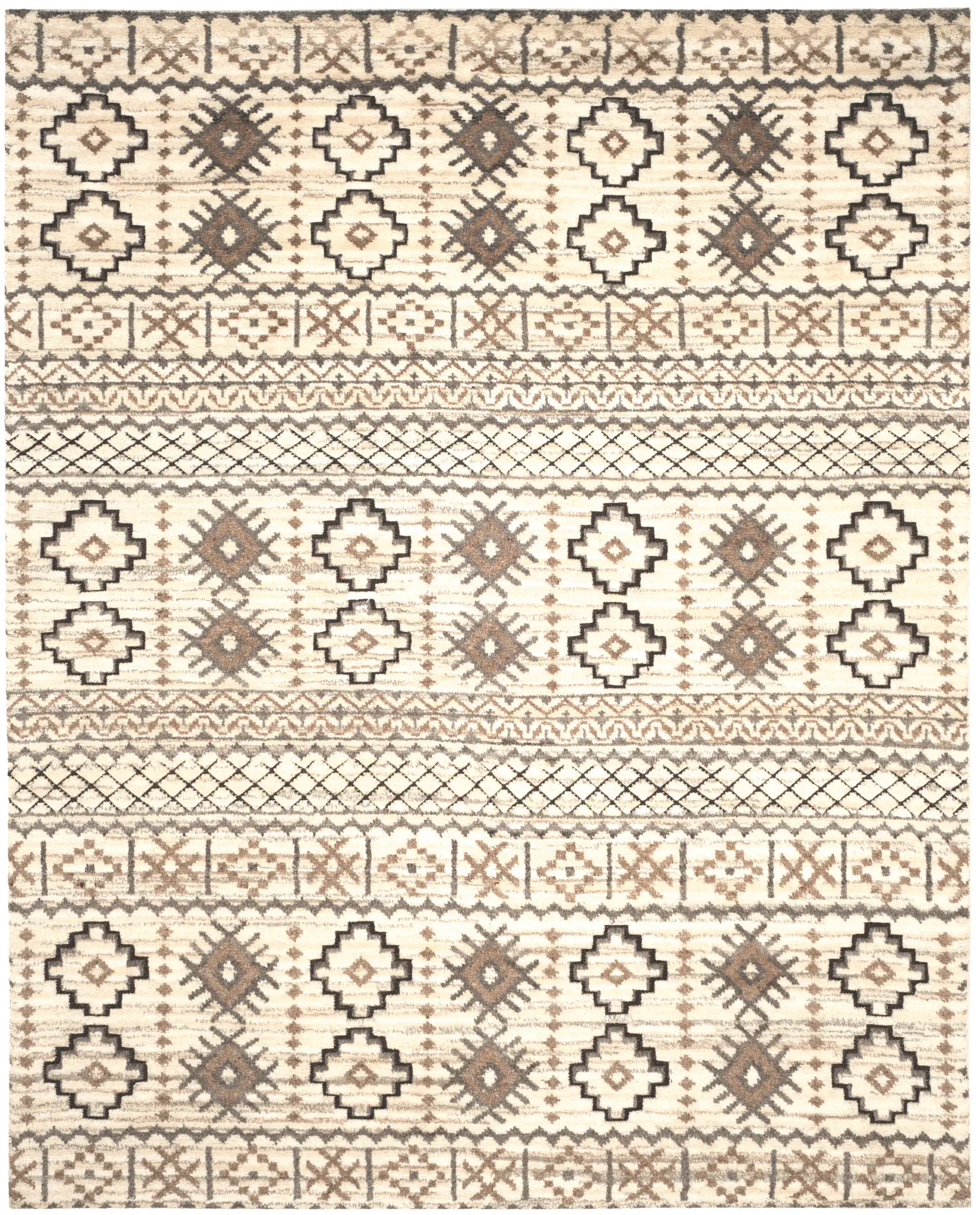 Challe Banded Diamond Hand-Knotted Wool Rug