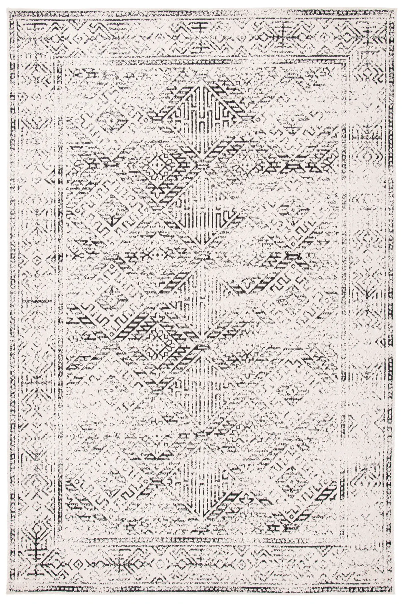 Classic Vintage Boho Bordered Diamond Hand-Woven Rug
