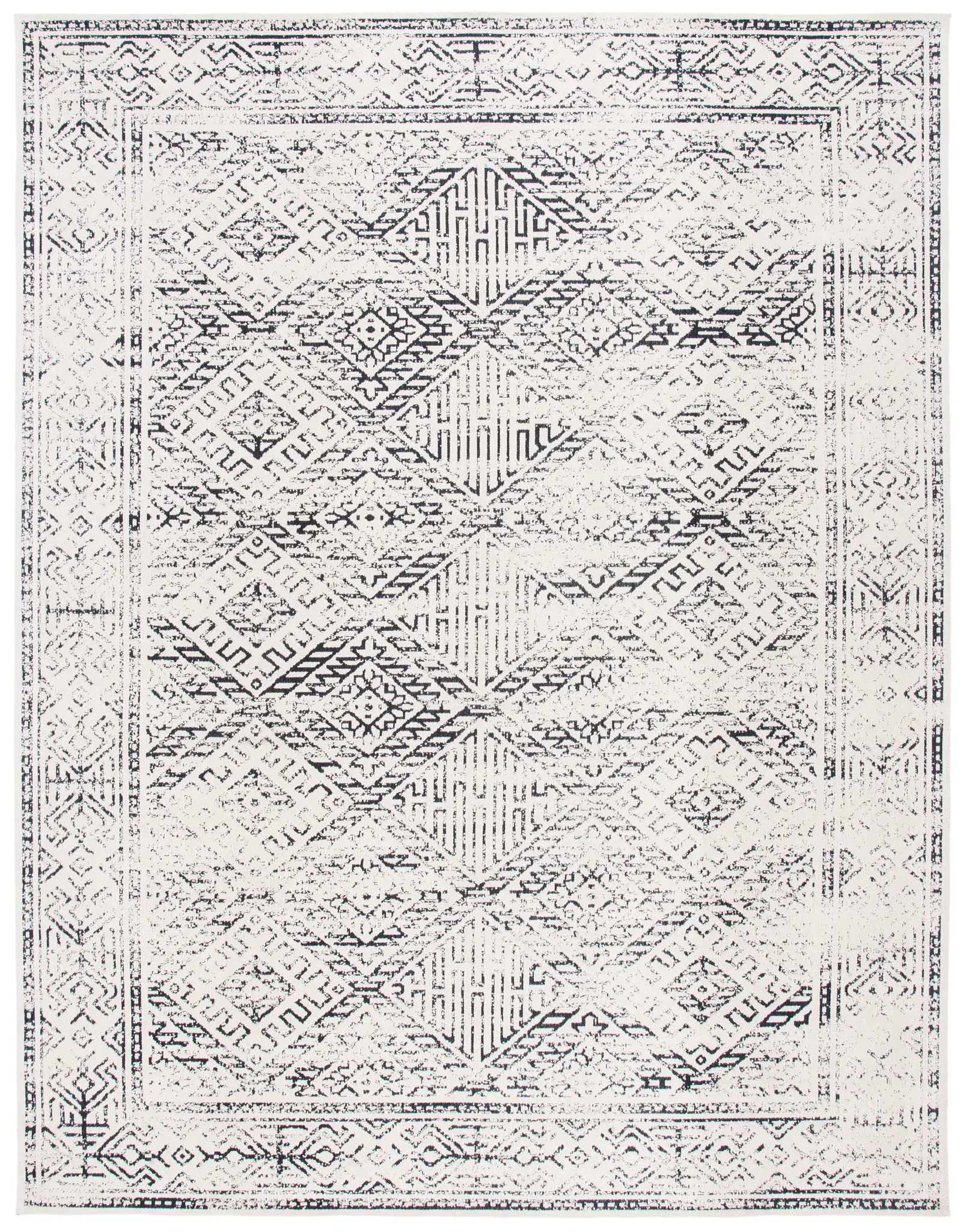 Classic Vintage Boho Bordered Diamond Hand-Woven Rug