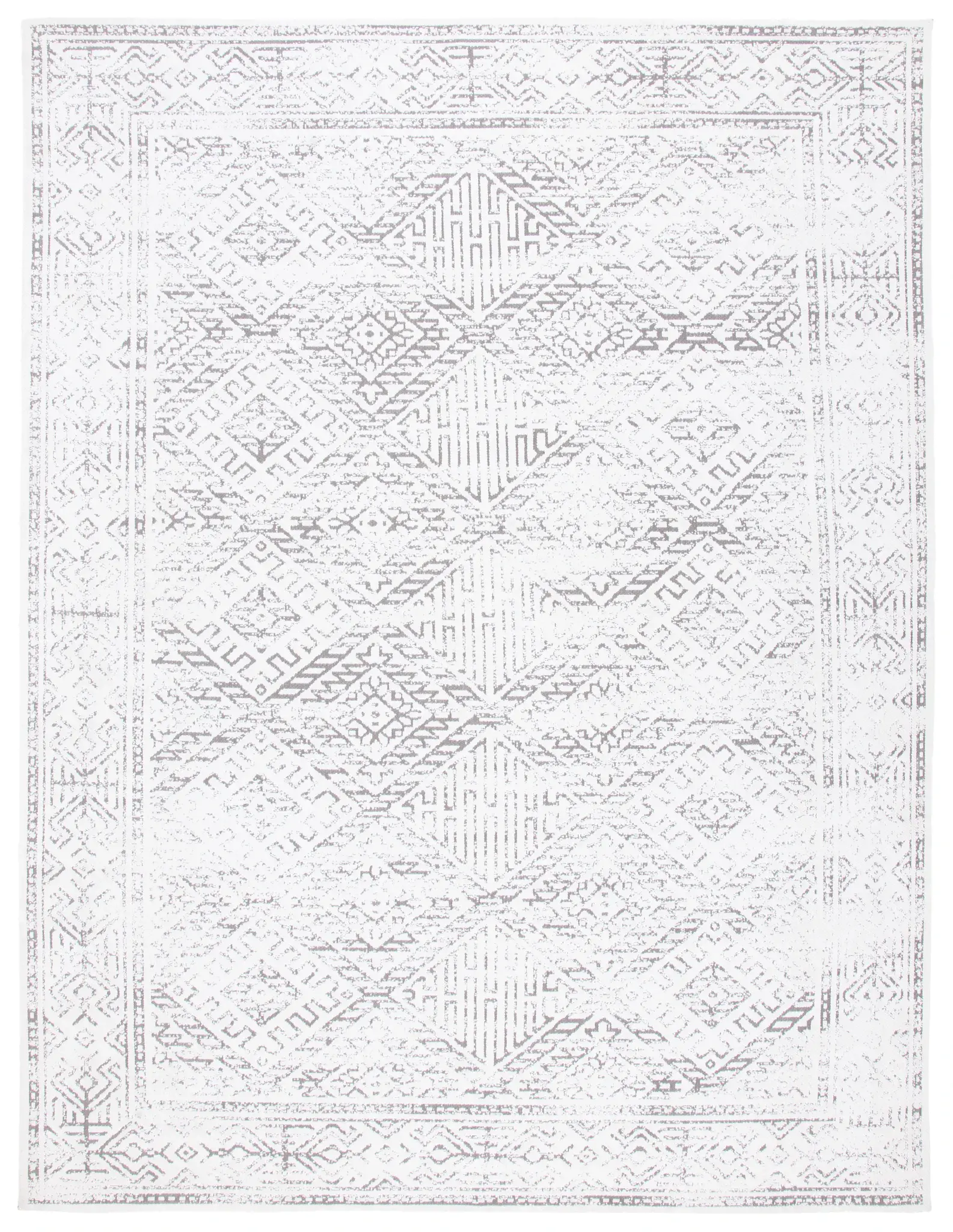 Classic Vintage Boho Bordered Diamond Hand-Woven Rug
