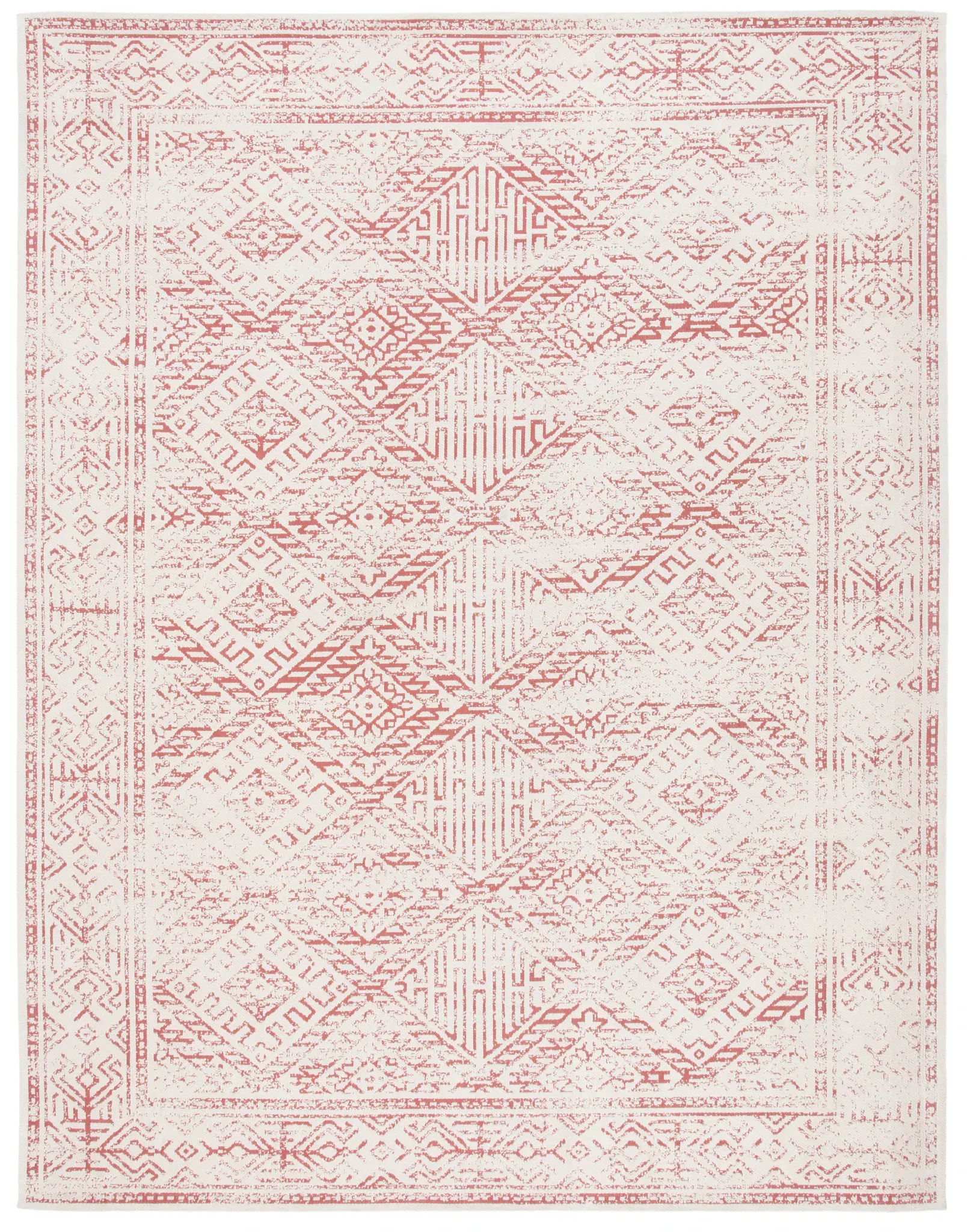 Classic Vintage Boho Bordered Diamond Hand-Woven Rug