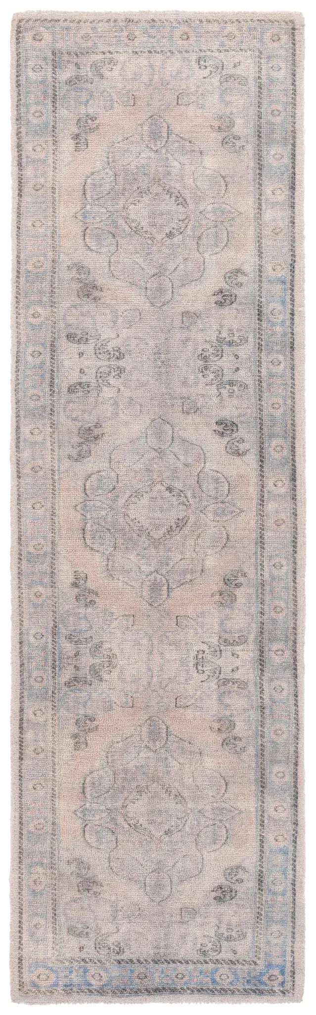 Classic Vintage Faded Ogee Medallion Hand-Tufted Rug