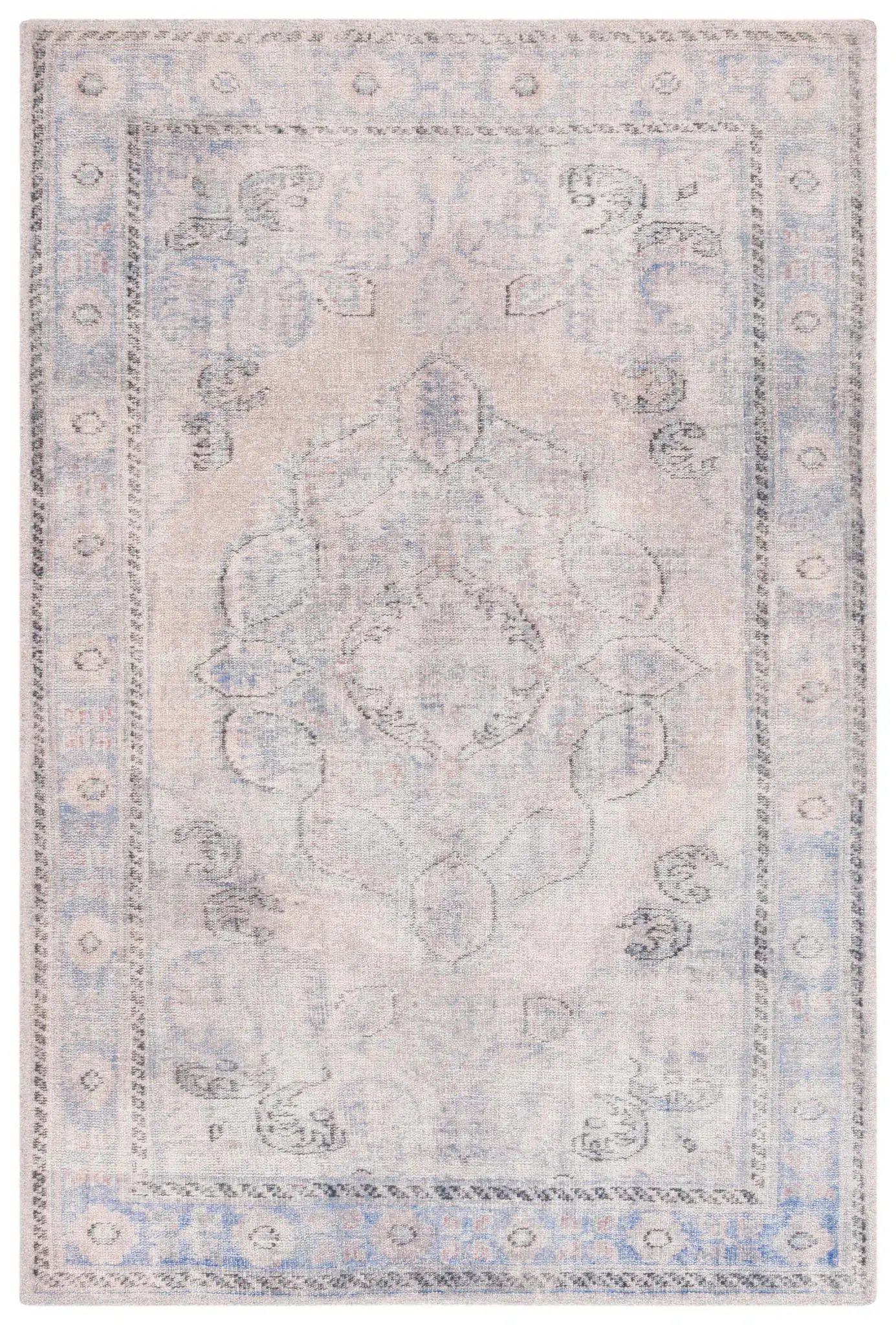 Classic Vintage Faded Ogee Medallion Hand-Tufted Rug