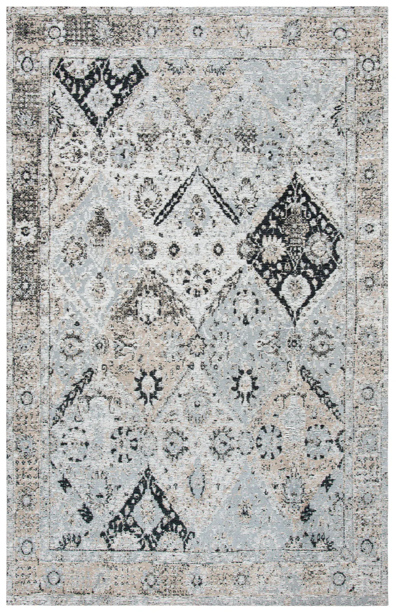 Classic Vintage Distressed Diamond Hand-Loomed Rug