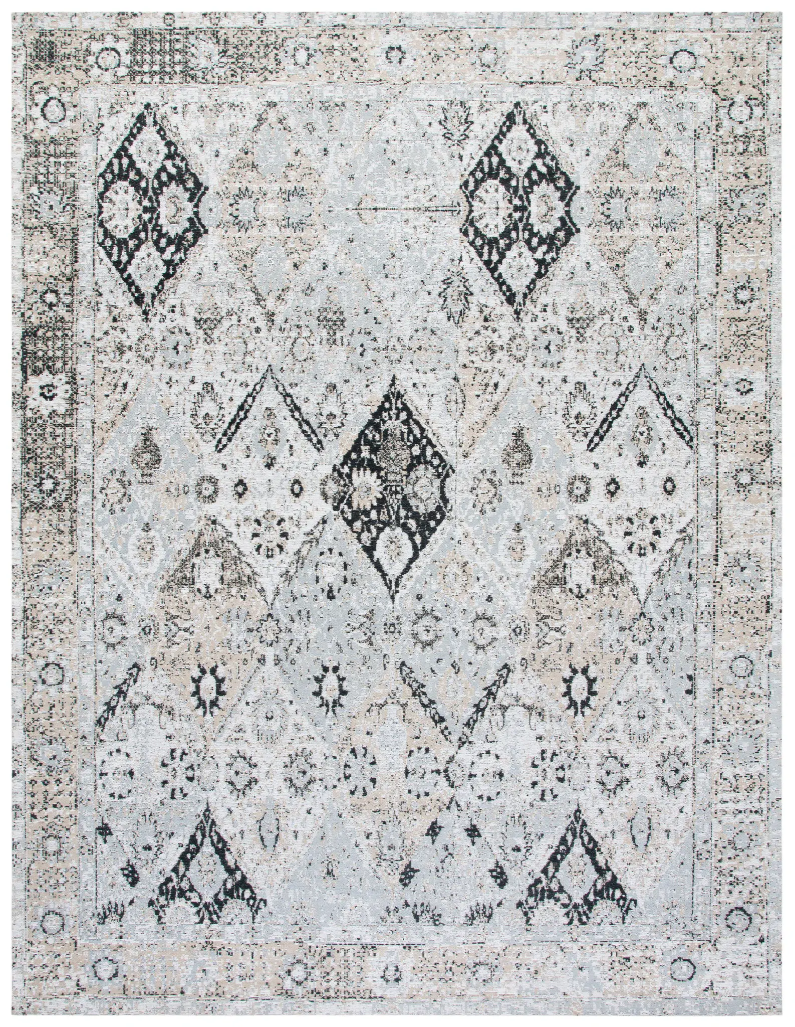 Classic Vintage Distressed Diamond Hand-Loomed Rug