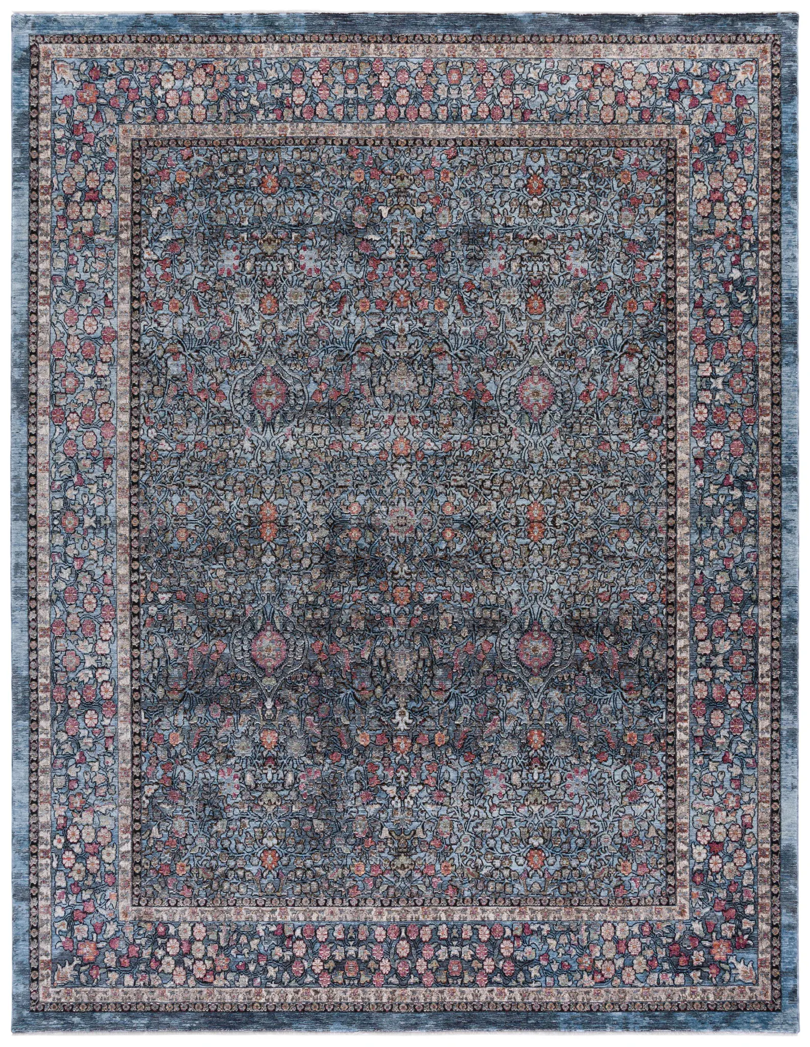 Crimson Bordered Floral Rug