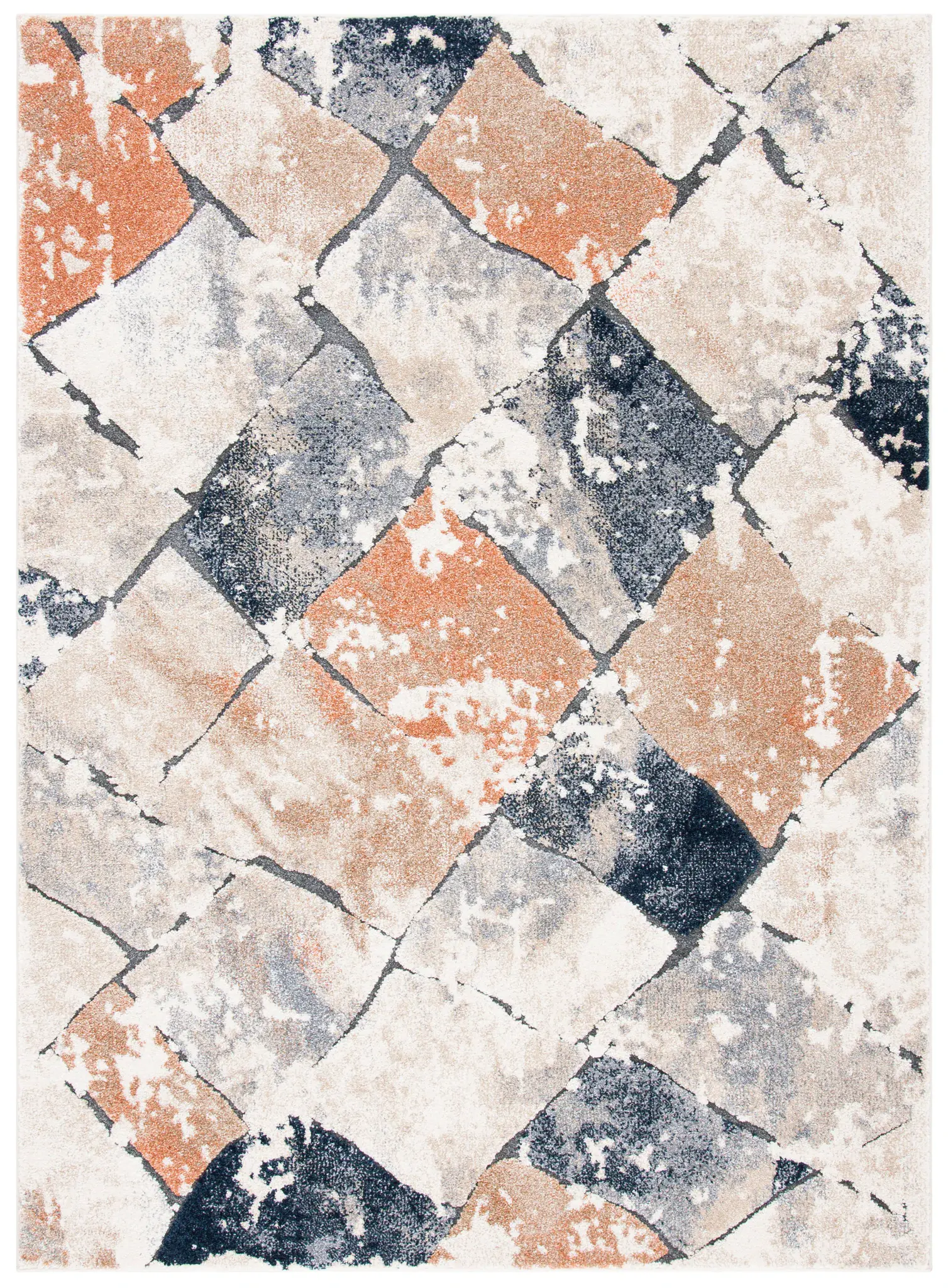 Coppertone Distressed Diamond Grid Rug