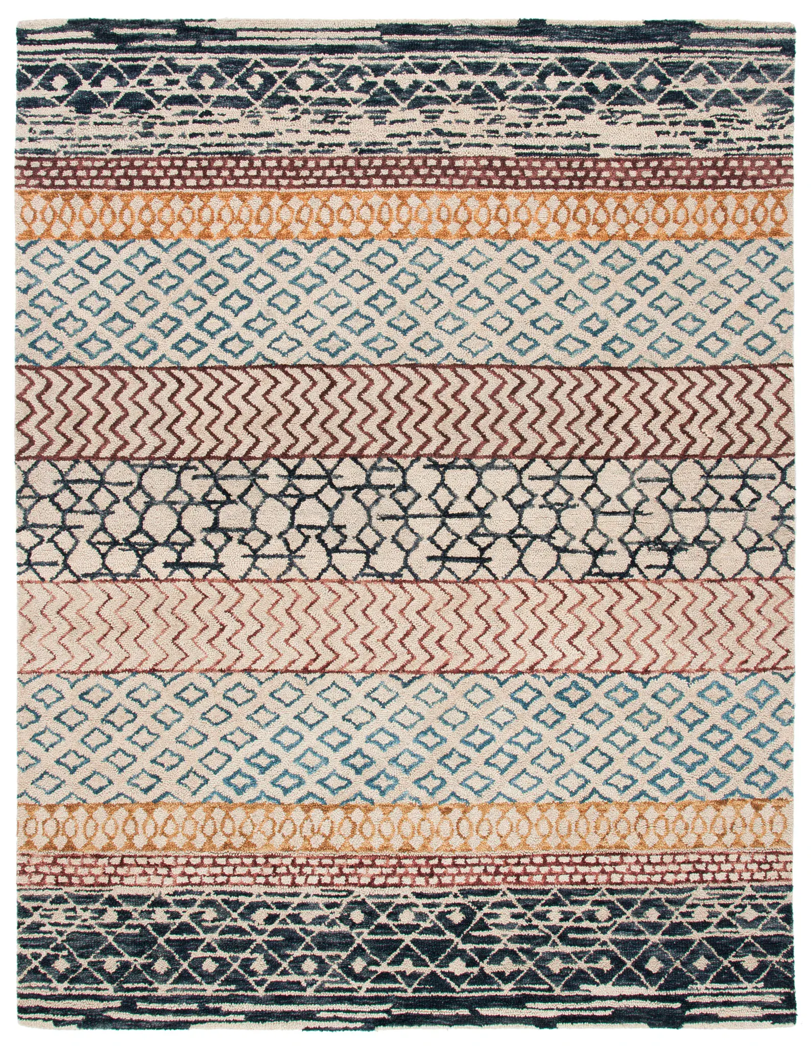 Capri Banded Geometric Hand-Tufted Wool Rug