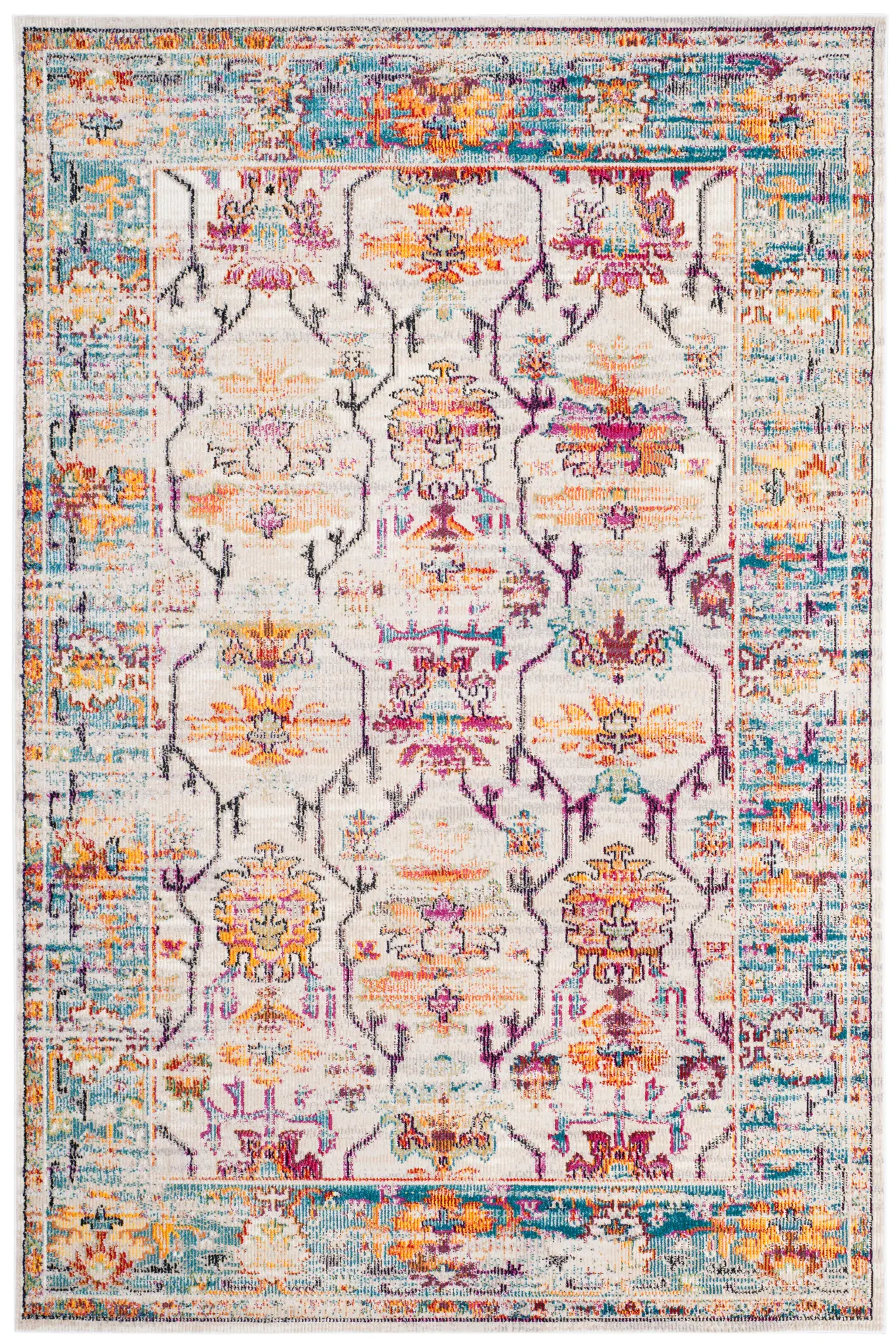 Crystal Distressed Floral Border Rug