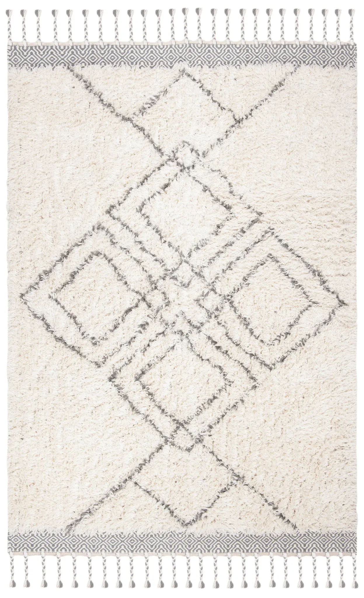 Casablanca Diamond Medallion Hand-Woven Shag Wool Rug