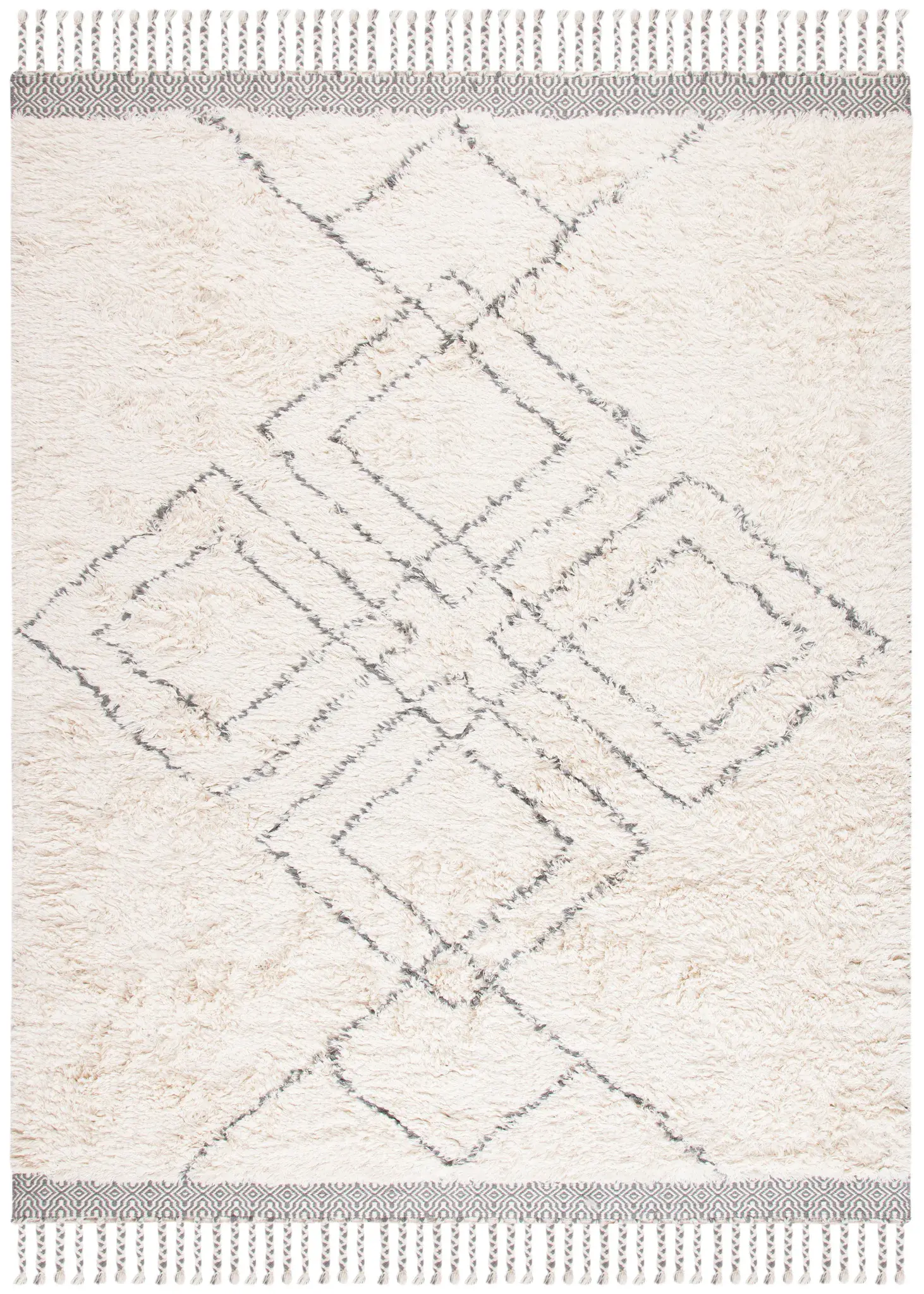 Casablanca Diamond Medallion Hand-Woven Shag Wool Rug