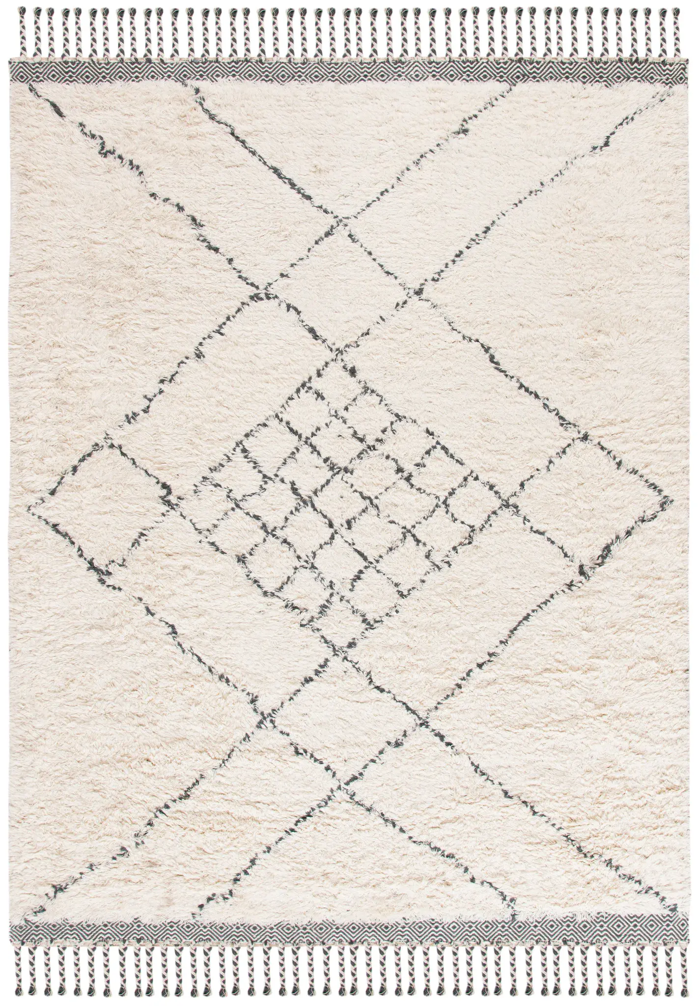 Casablanca Diamond Lattice Hand-Woven Shag Wool Rug