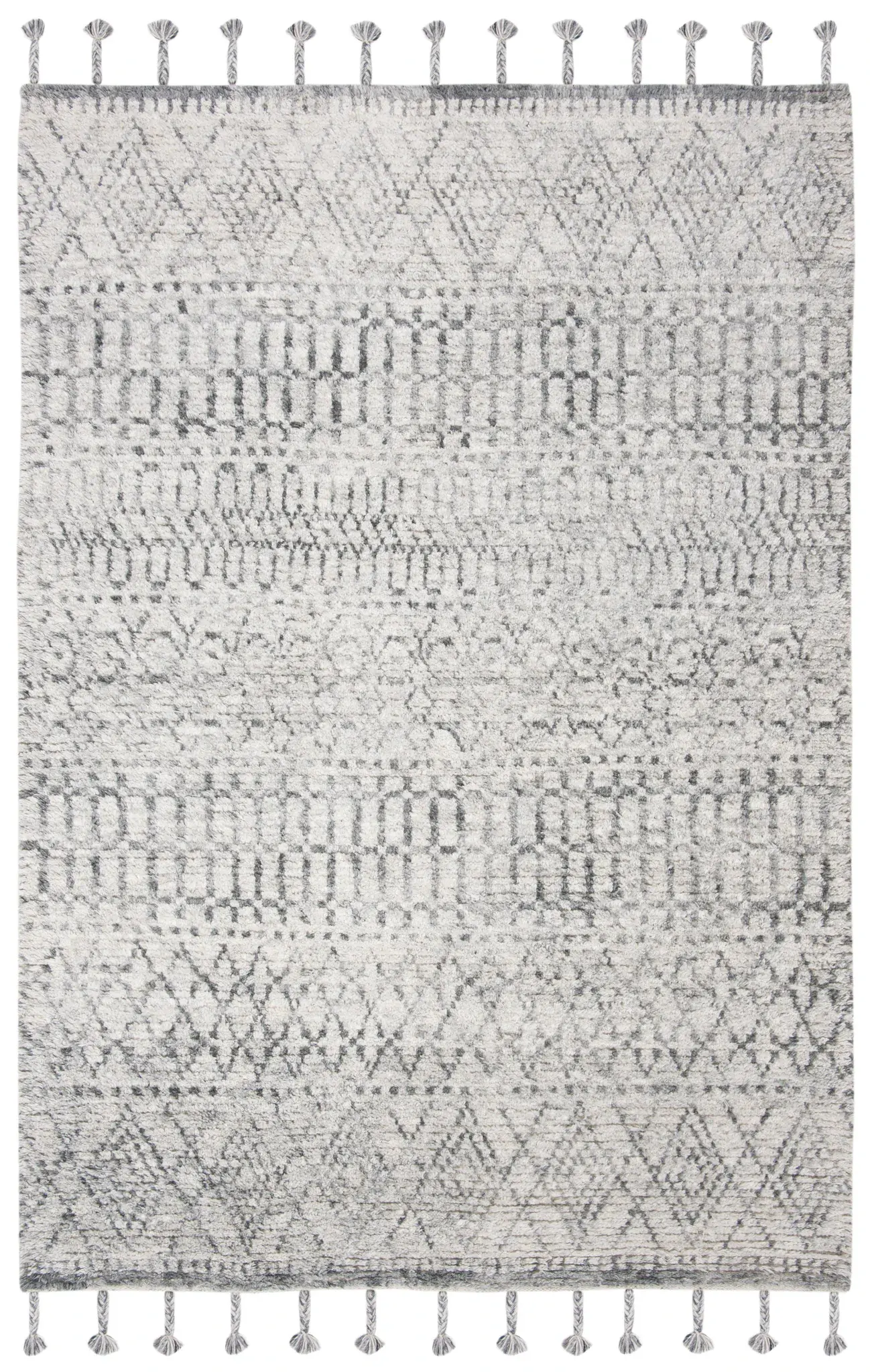Casablanca Banded Diamond Hand-Knotted Shag Wool Rug