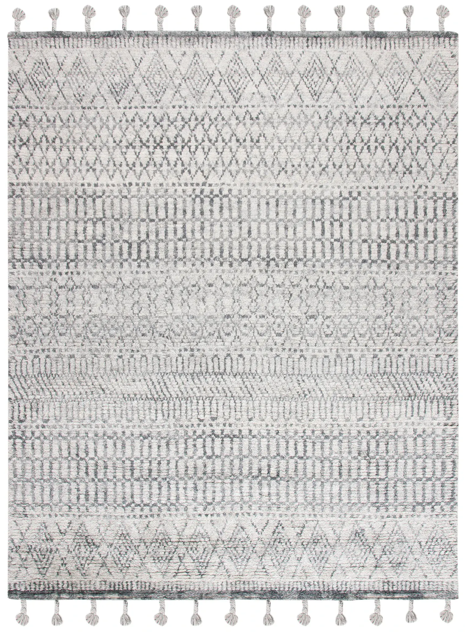Casablanca Banded Diamond Hand-Knotted Shag Wool Rug