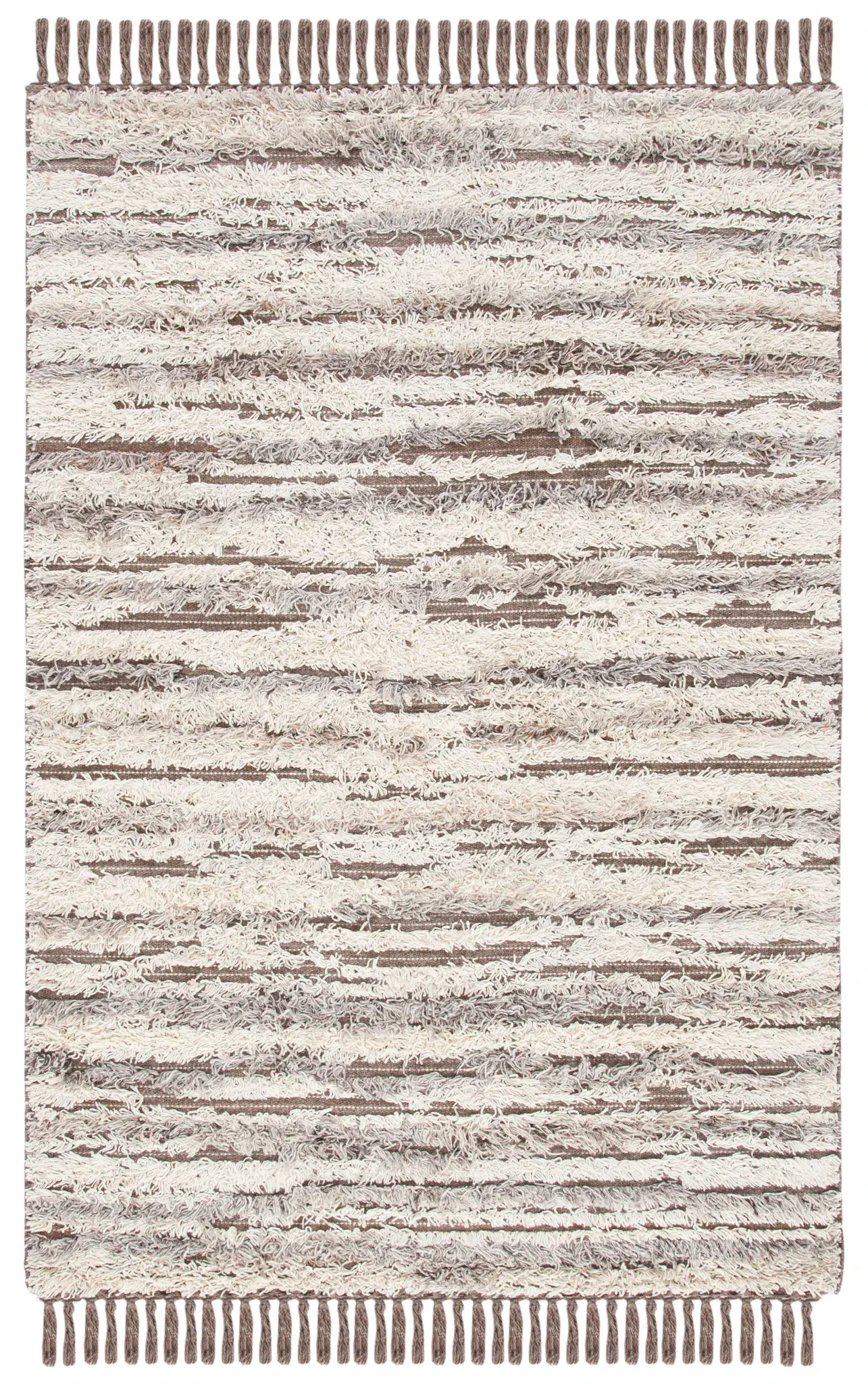 Casablanca Banded Stripe Hand-Woven Shag Wool Rug