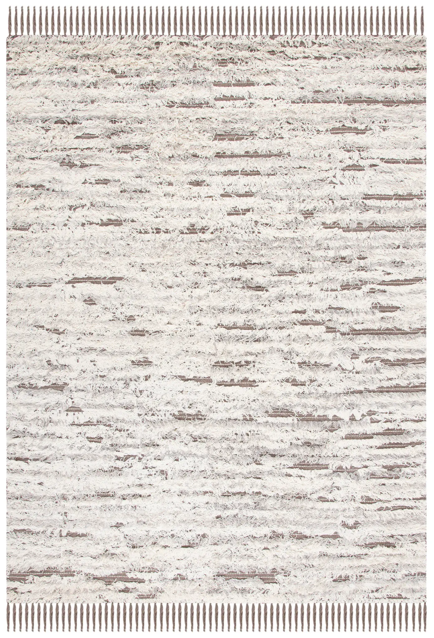 Casablanca Banded Stripe Hand-Woven Shag Wool Rug