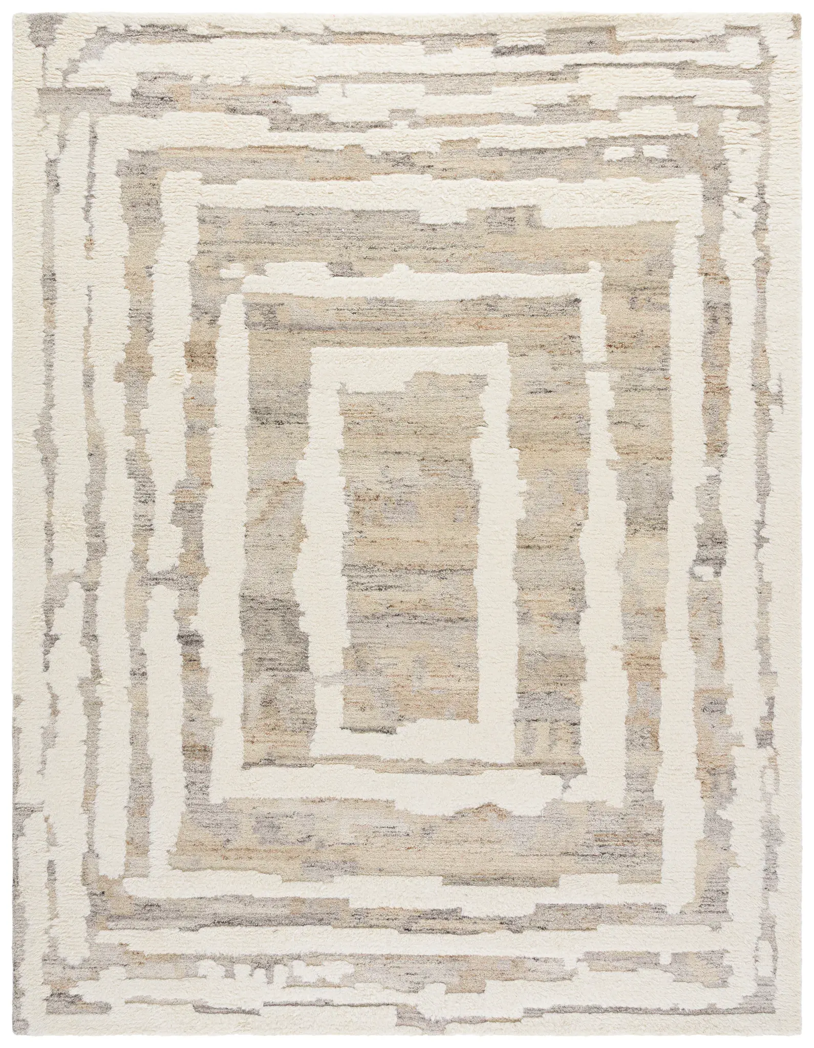 Casablanca Concentric Frame Hand-Tufted Shag Wool Rug
